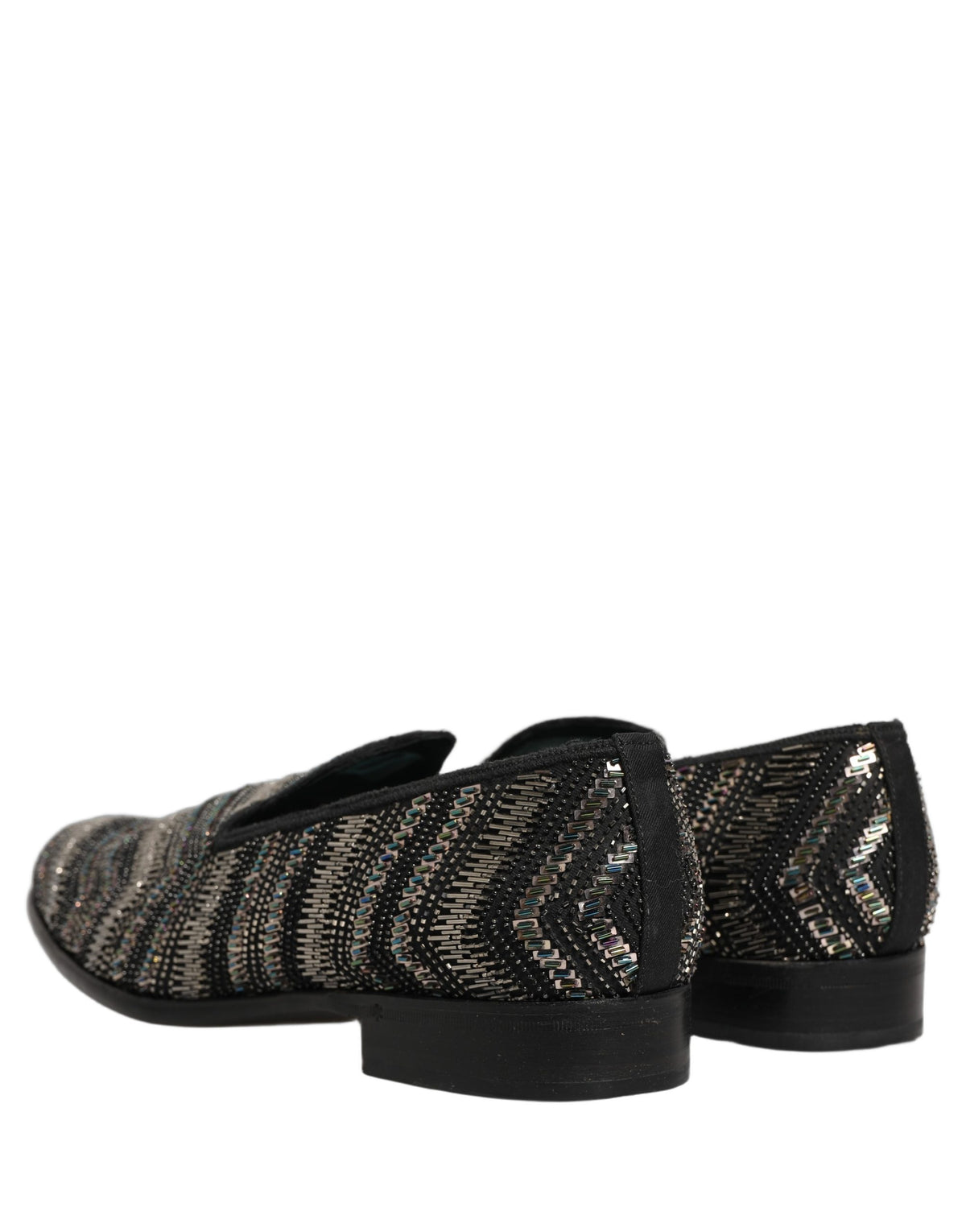 New Dolce & Gabbana Black Silver Embellished Slip On Loafers Shoes
