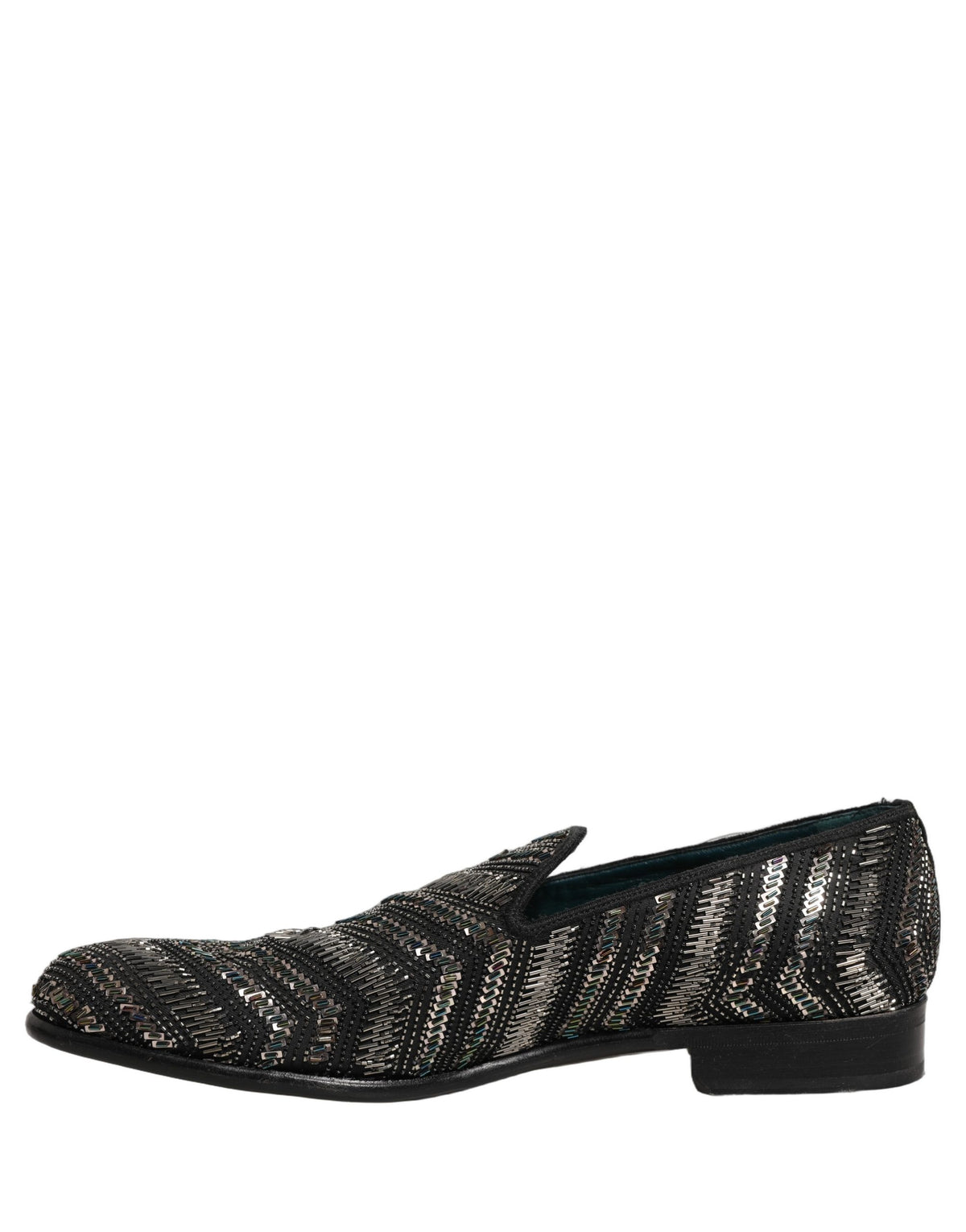 New Dolce & Gabbana Black Silver Embellished Slip On Loafers Shoes
