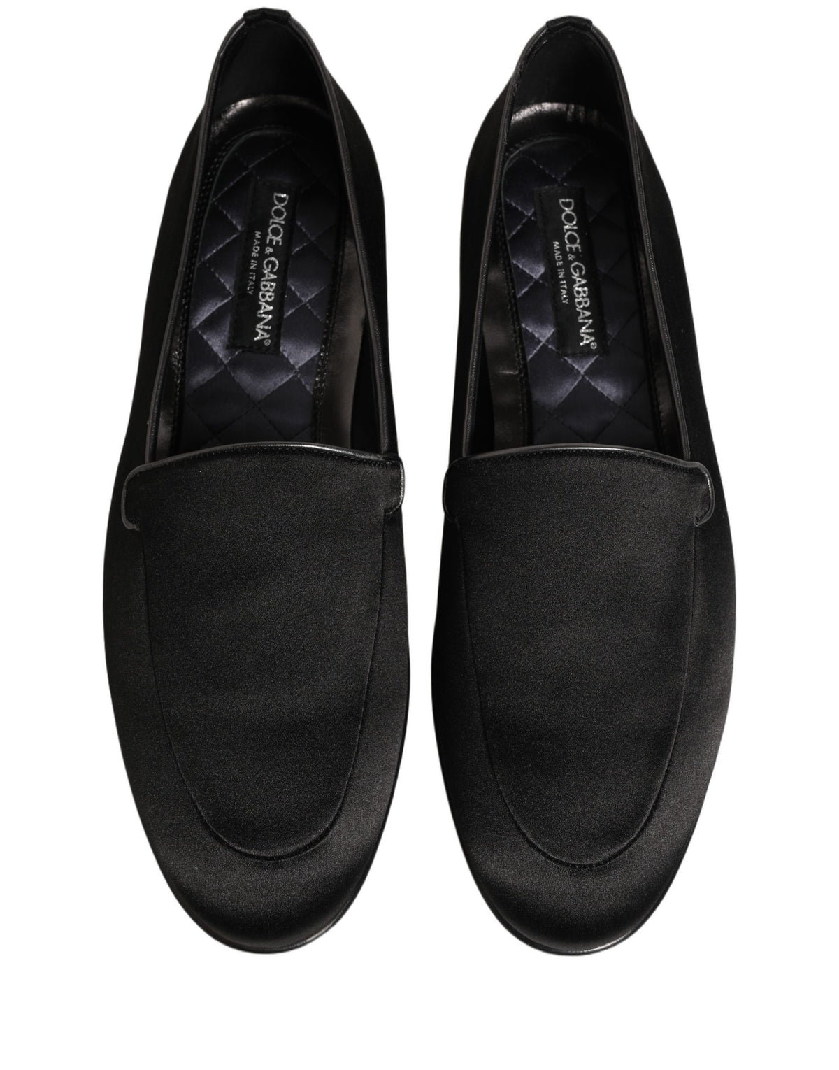 New Dolce & Gabbana Black Satin Logo Slip On Flats Loafers Shoes