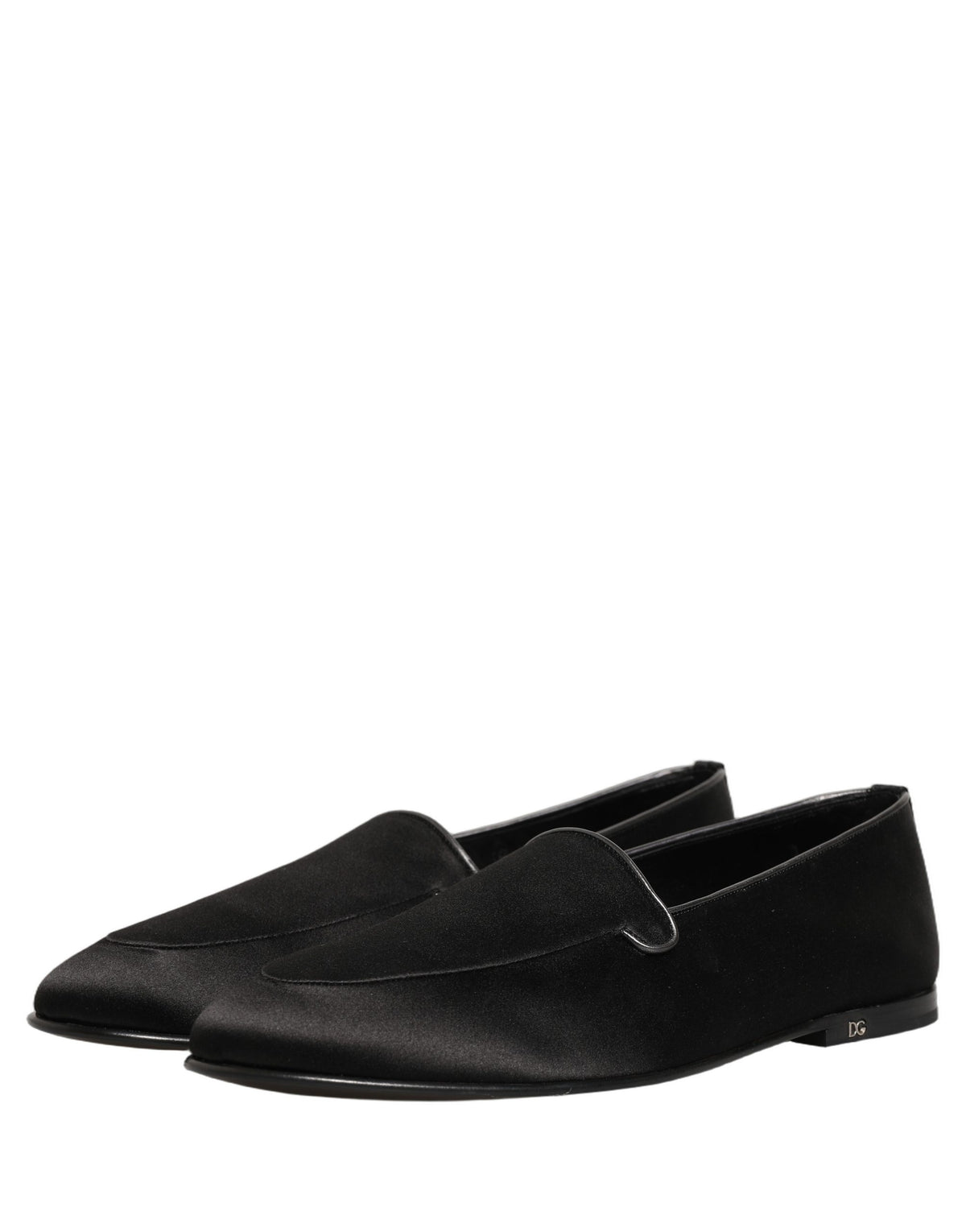 New Dolce & Gabbana Black Satin Logo Slip On Flats Loafers Shoes
