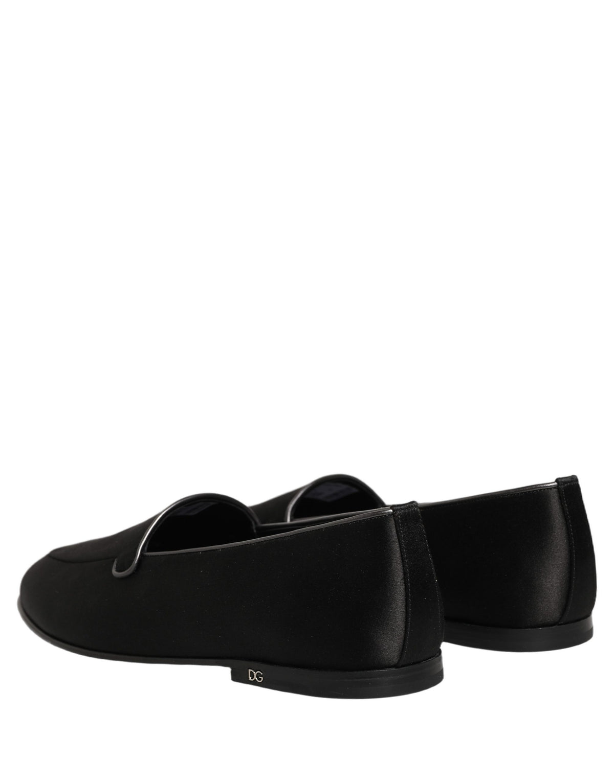 New Dolce & Gabbana Black Satin Logo Slip On Flats Loafers Shoes