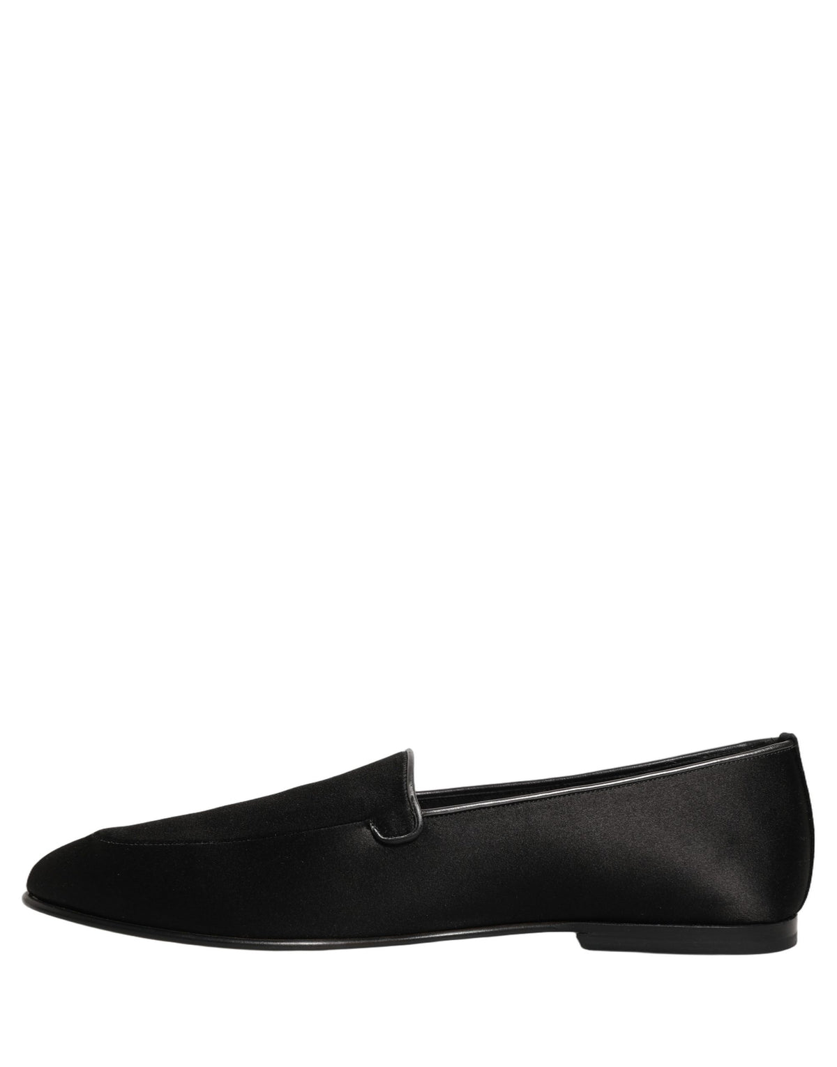 New Dolce & Gabbana Black Satin Logo Slip On Flats Loafers Shoes