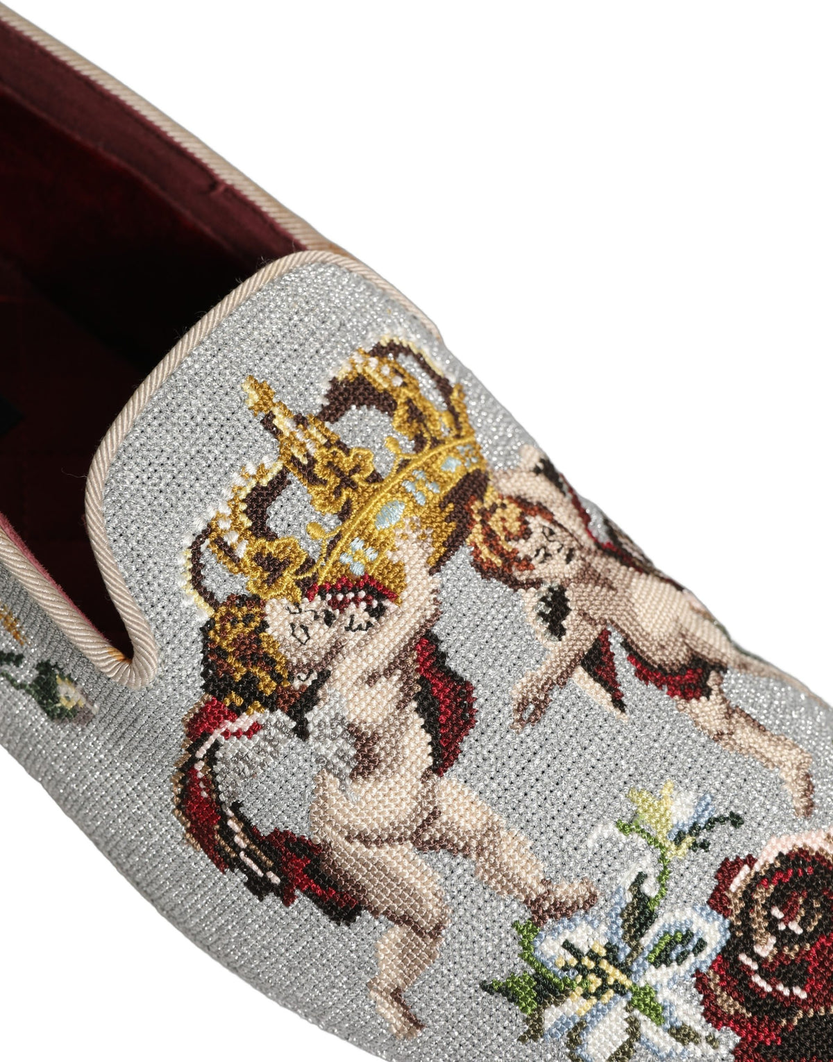 New Dolce & Gabbana Gray Crown Rose Angel Embroidery Loafer Shoes