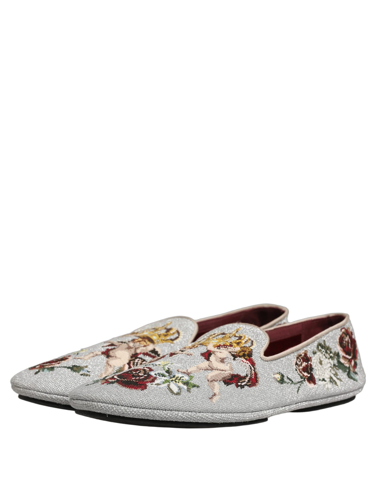 New Dolce & Gabbana Gray Crown Rose Angel Embroidery Loafer Shoes