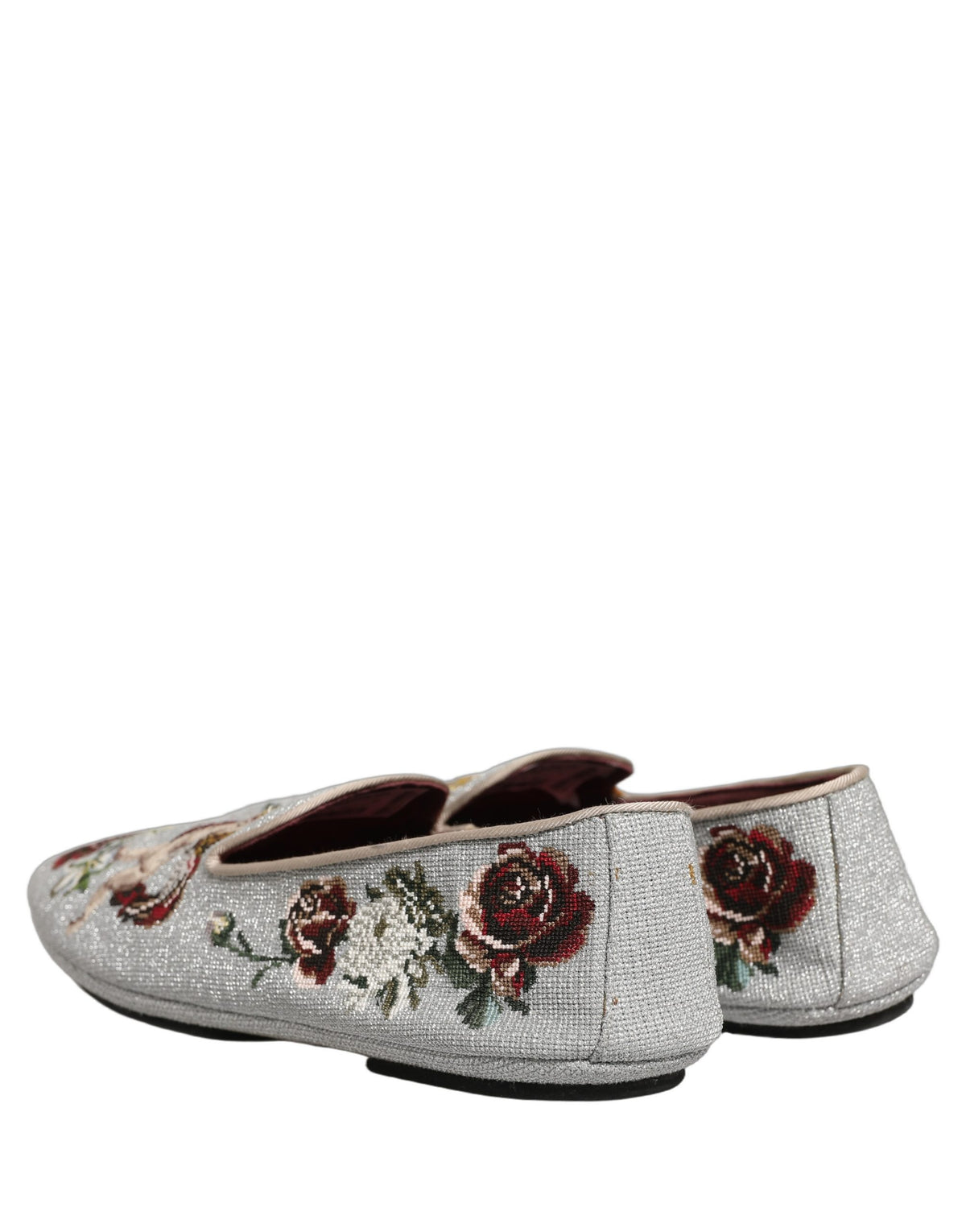 New Dolce & Gabbana Gray Crown Rose Angel Embroidery Loafer Shoes