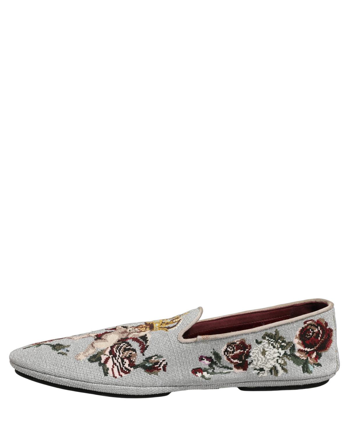 New Dolce & Gabbana Gray Crown Rose Angel Embroidery Loafer Shoes