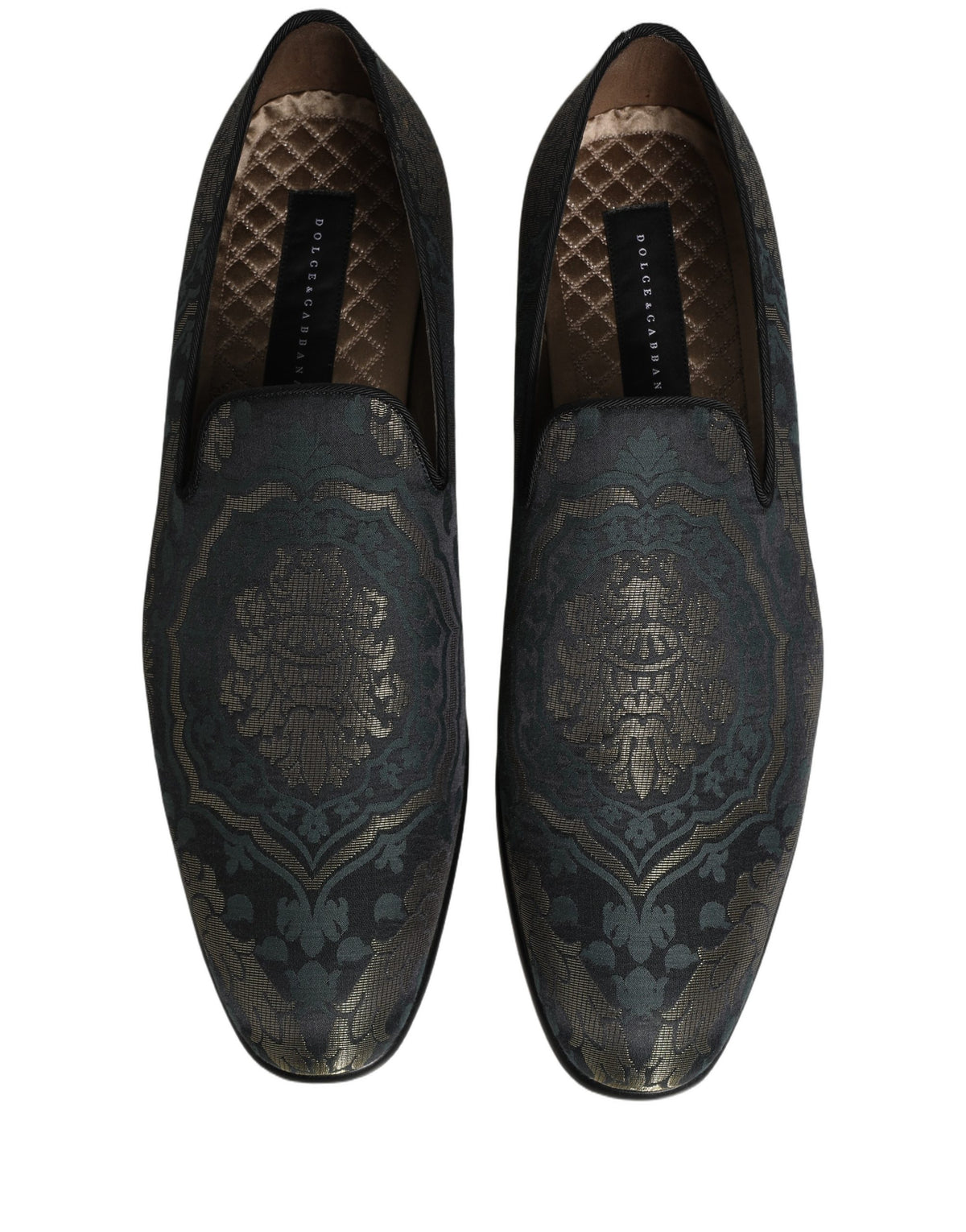 New Dolce & Gabbana Black Floral Brocade Slip On Loafers Shoes