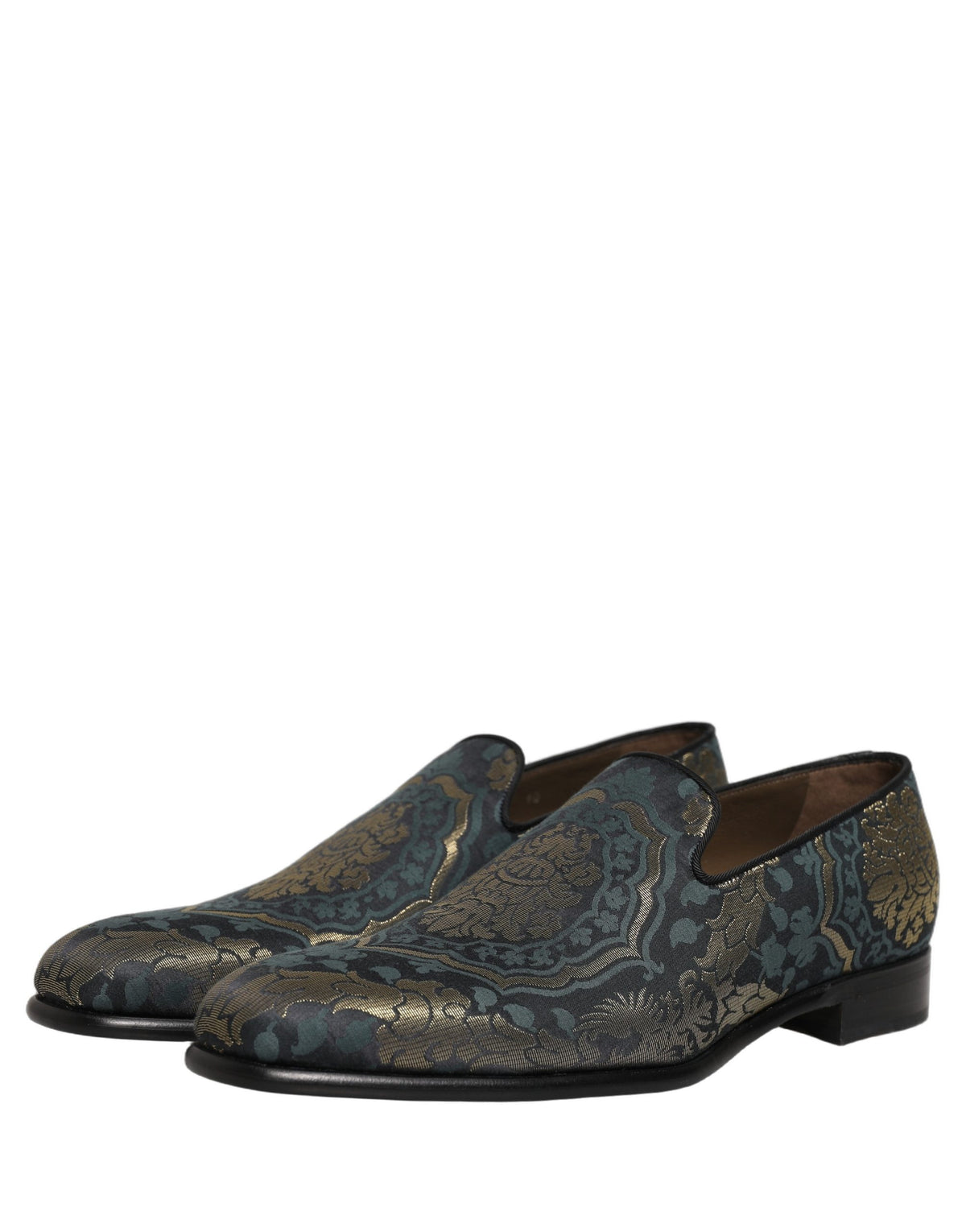 New Dolce & Gabbana Black Floral Brocade Slip On Loafers Shoes