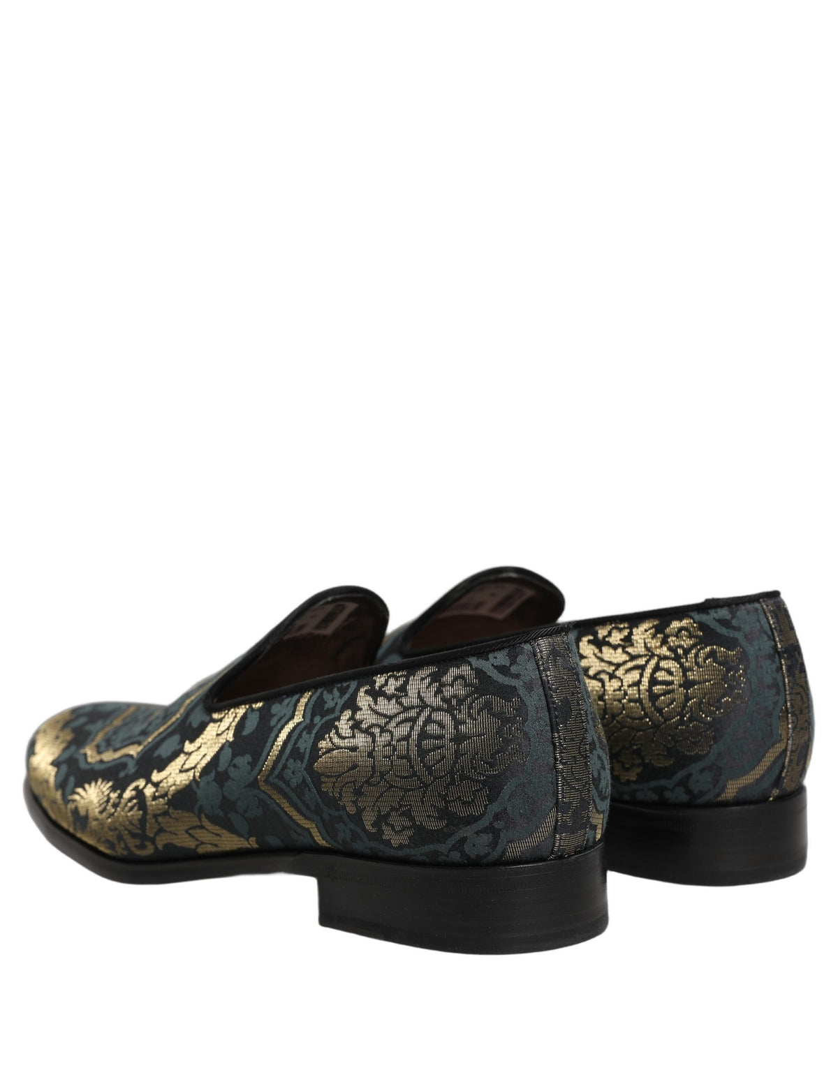 New Dolce & Gabbana Black Floral Brocade Slip On Loafers Shoes