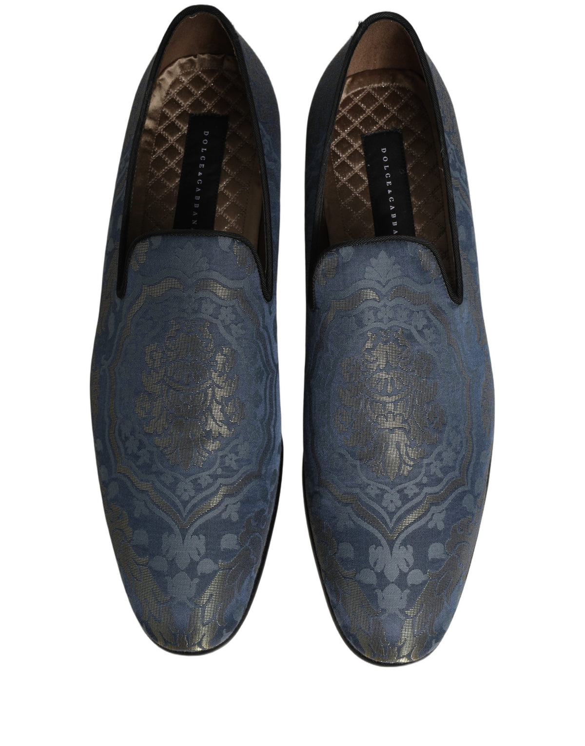 New Dolce & Gabbana Blue Floral Brocade Slip On Loafers Shoes