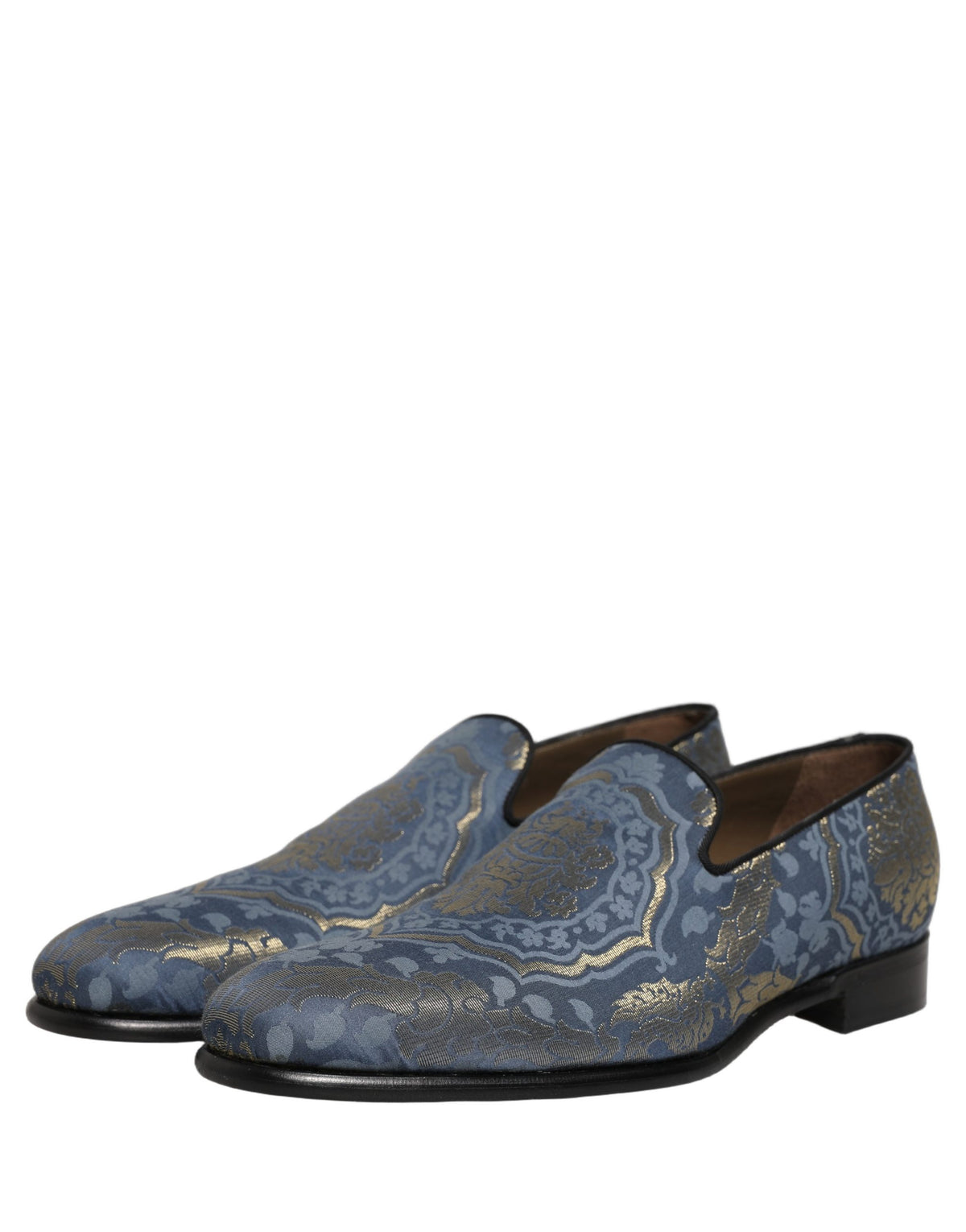New Dolce & Gabbana Blue Floral Brocade Slip On Loafers Shoes