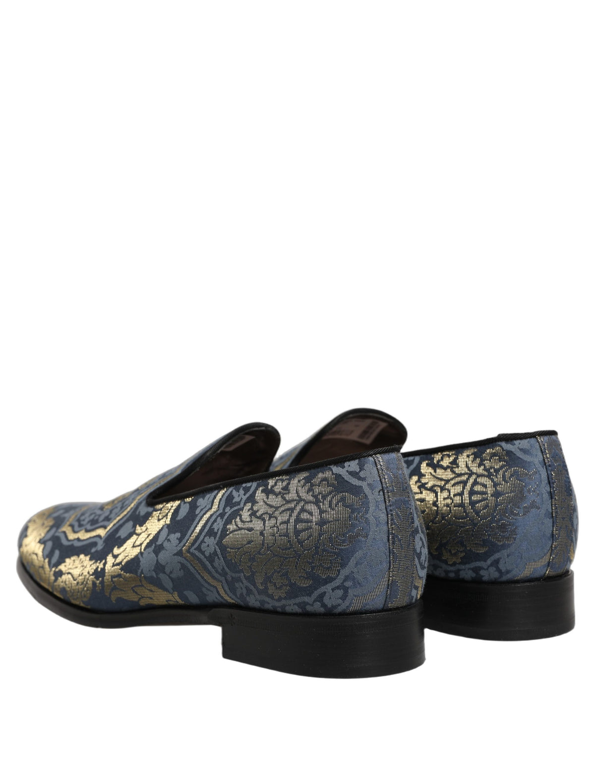 New Dolce & Gabbana Blue Floral Brocade Slip On Loafers Shoes