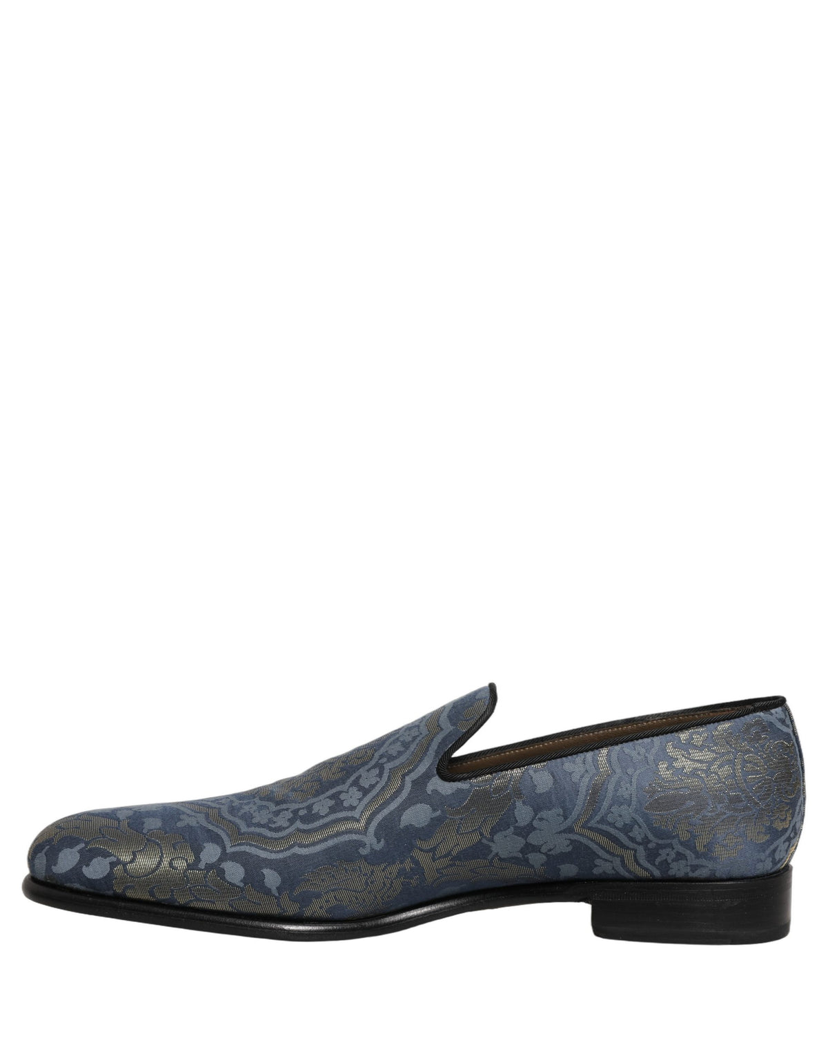 New Dolce & Gabbana Blue Floral Brocade Slip On Loafers Shoes