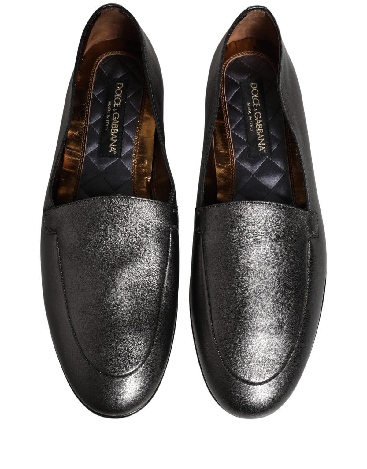 New Dolce & Gabbana Silver Leather DG Logo Slip On Loafers Shoes