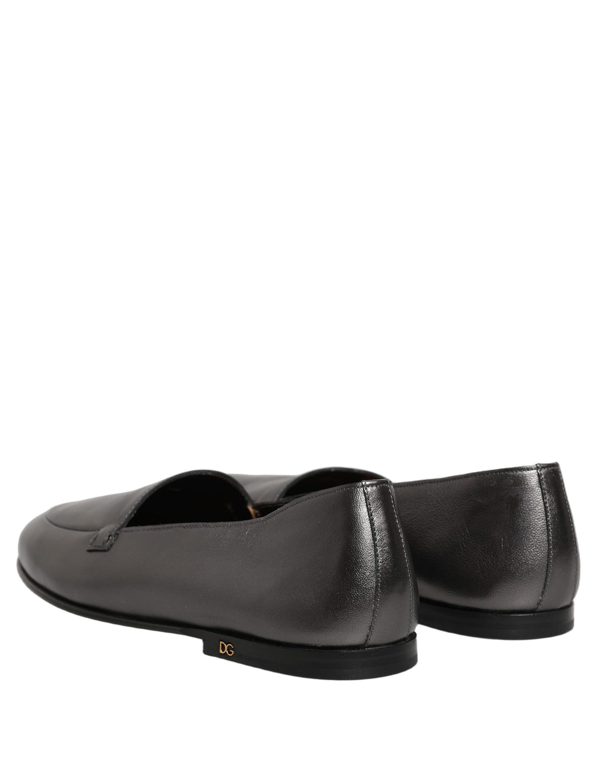 New Dolce & Gabbana Silver Leather DG Logo Slip On Loafers Shoes