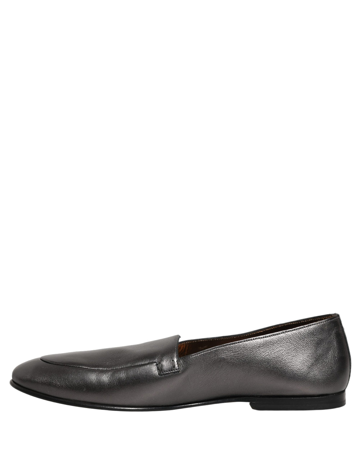 New Dolce & Gabbana Silver Leather DG Logo Slip On Loafers Shoes