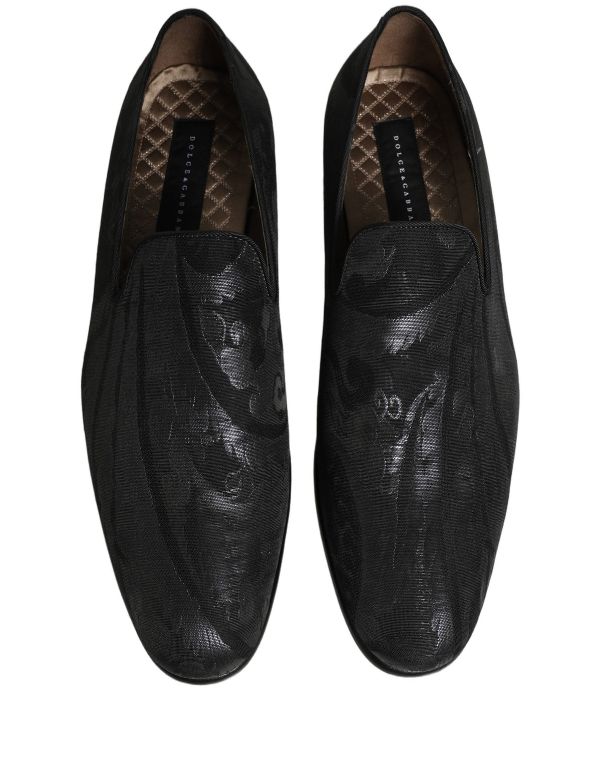New Dolce & Gabbana Black Brocade Men Slip On Dress Loafers Shoes
