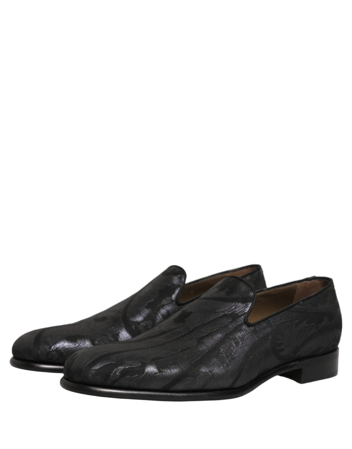 New Dolce & Gabbana Black Brocade Men Slip On Dress Loafers Shoes