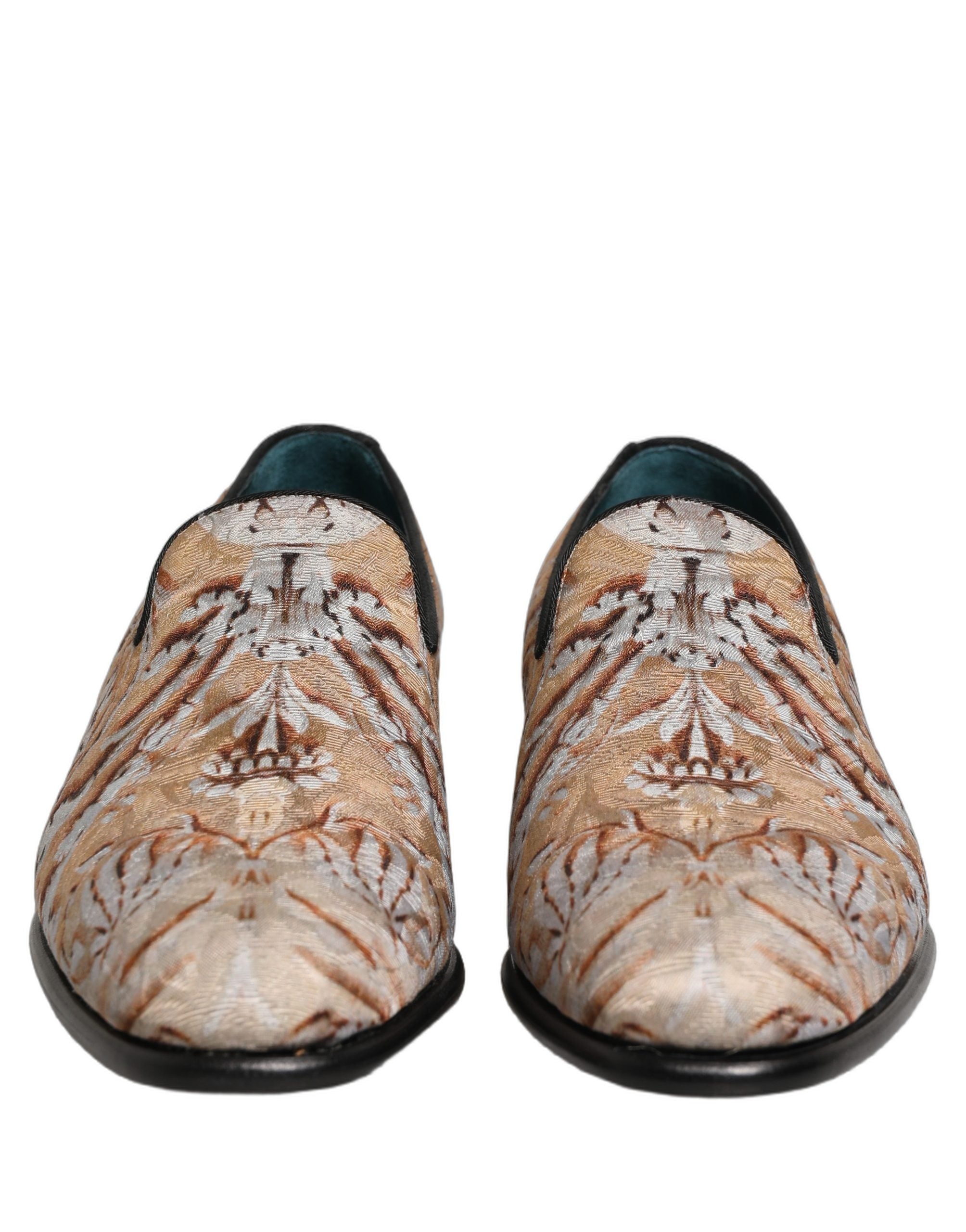 Dolce & Gabbana Beige Brocade Men Slip On Dress Loafers Shoes