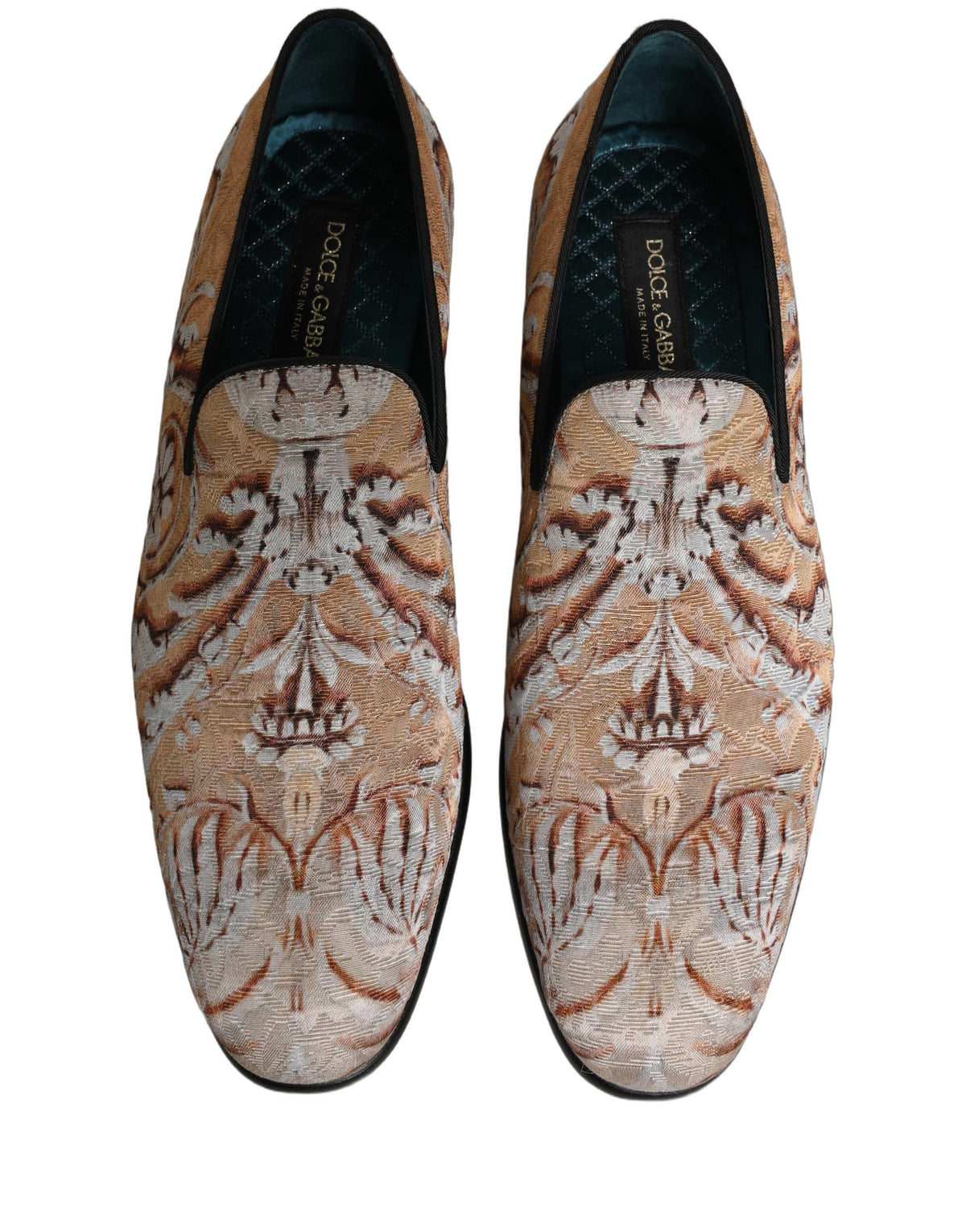 New Dolce & Gabbana Beige Brocade Men Slip On Dress Loafers Shoes