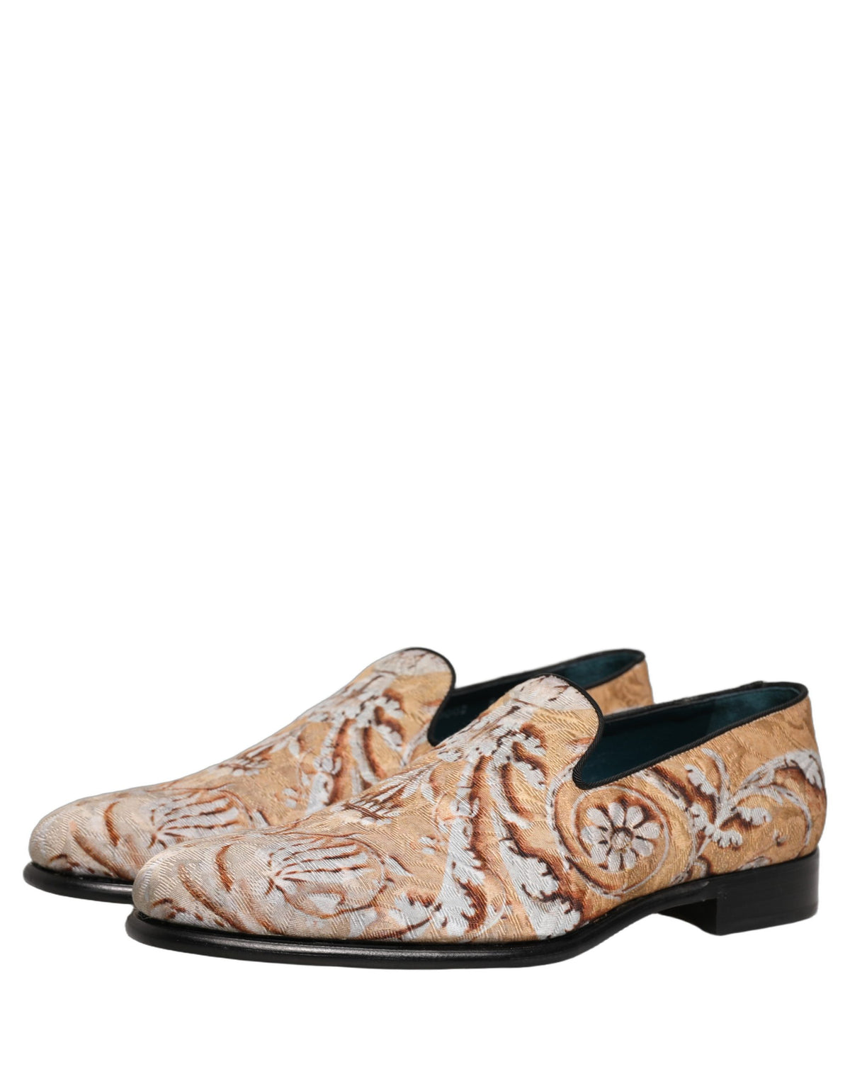 New Dolce & Gabbana Beige Brocade Men Slip On Dress Loafers Shoes