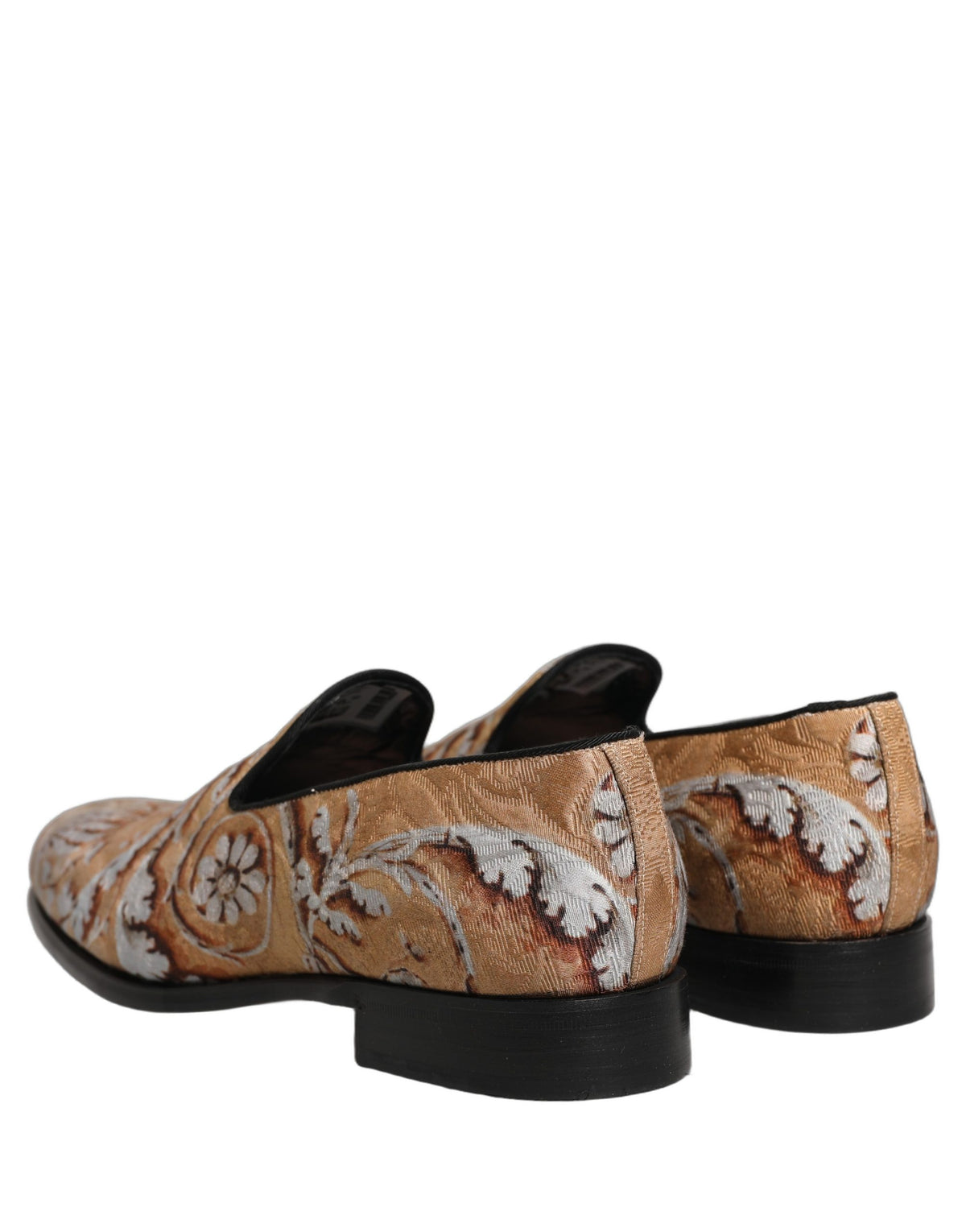 New Dolce & Gabbana Beige Brocade Men Slip On Dress Loafers Shoes