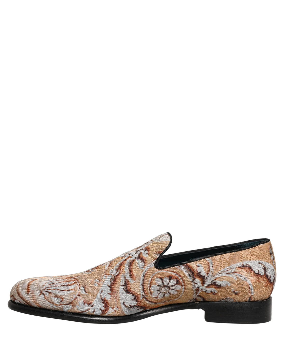 New Dolce & Gabbana Beige Brocade Men Slip On Dress Loafers Shoes