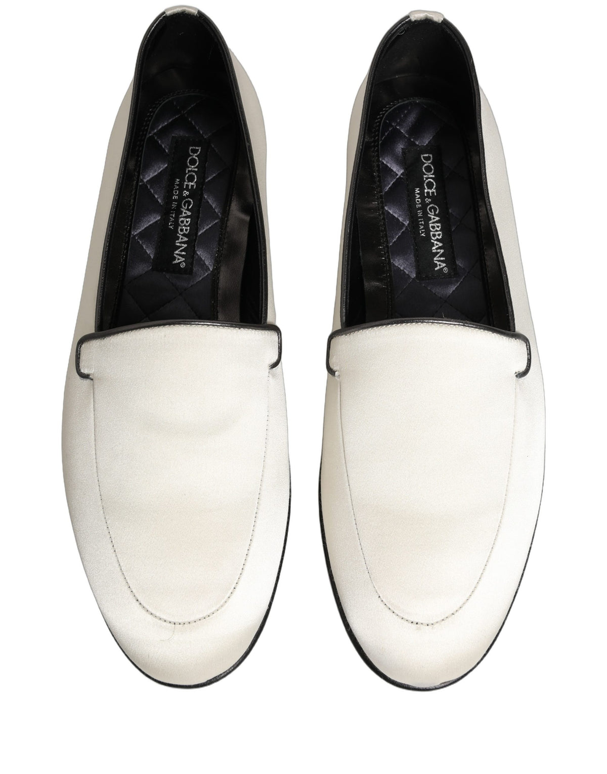 New Dolce & Gabbana White Satin Logo Slip On Flats Loafers Shoes