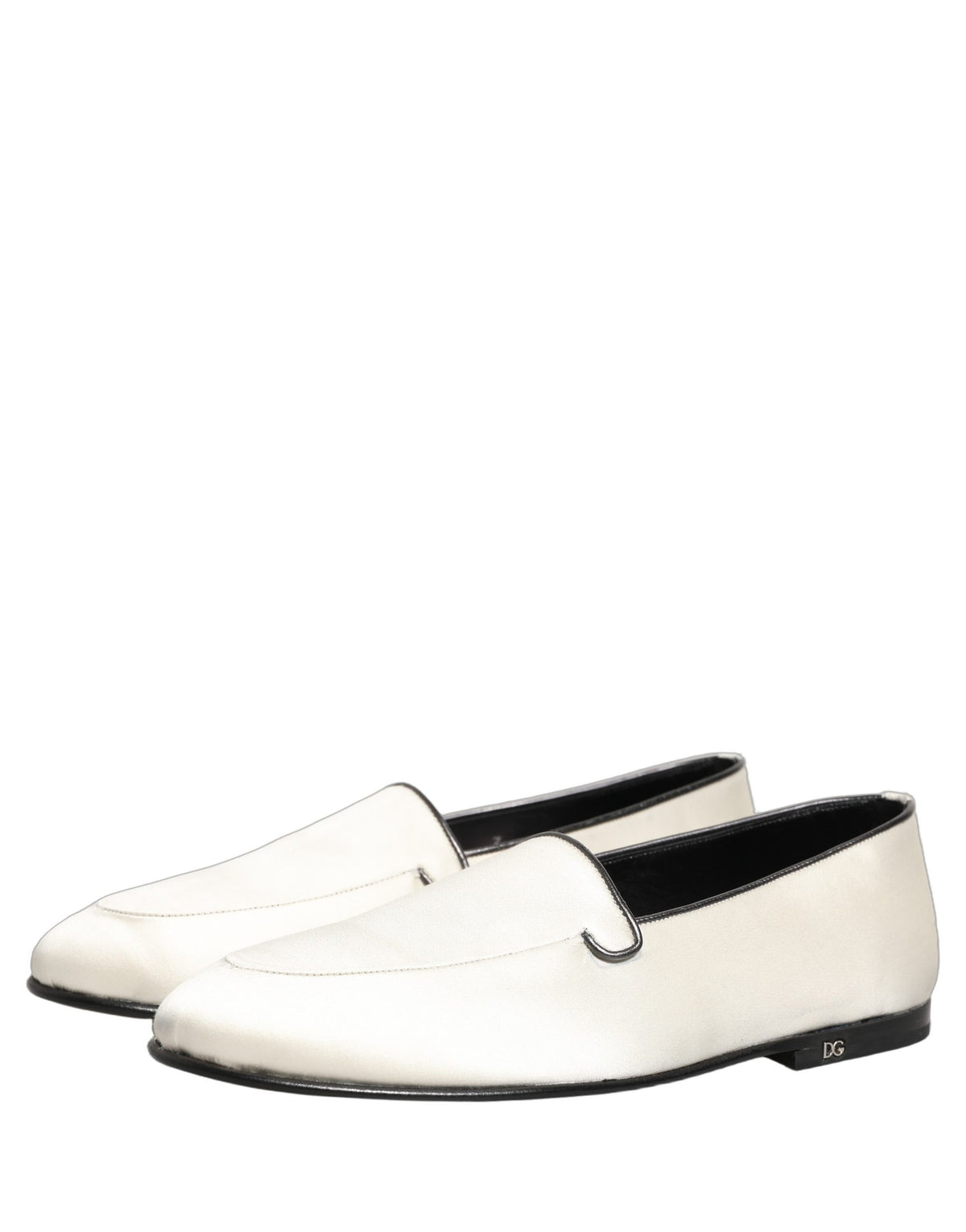 New Dolce & Gabbana White Satin Logo Slip On Flats Loafers Shoes