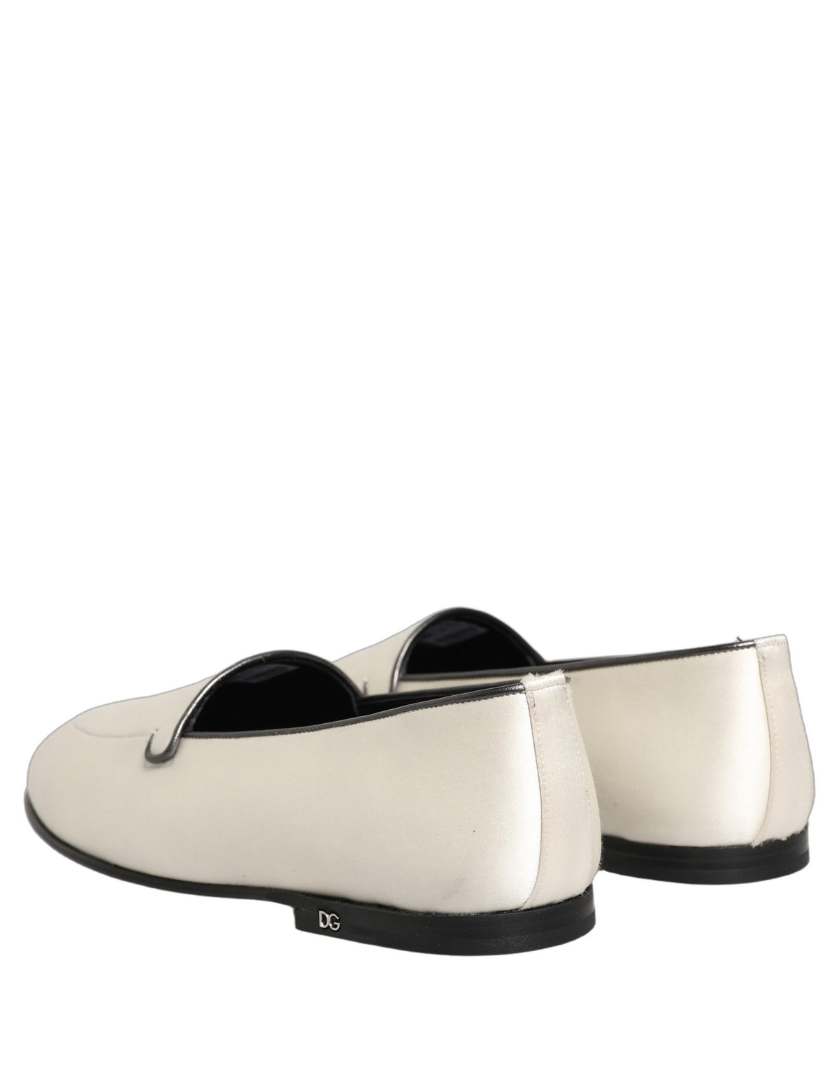 New Dolce & Gabbana White Satin Logo Slip On Flats Loafers Shoes