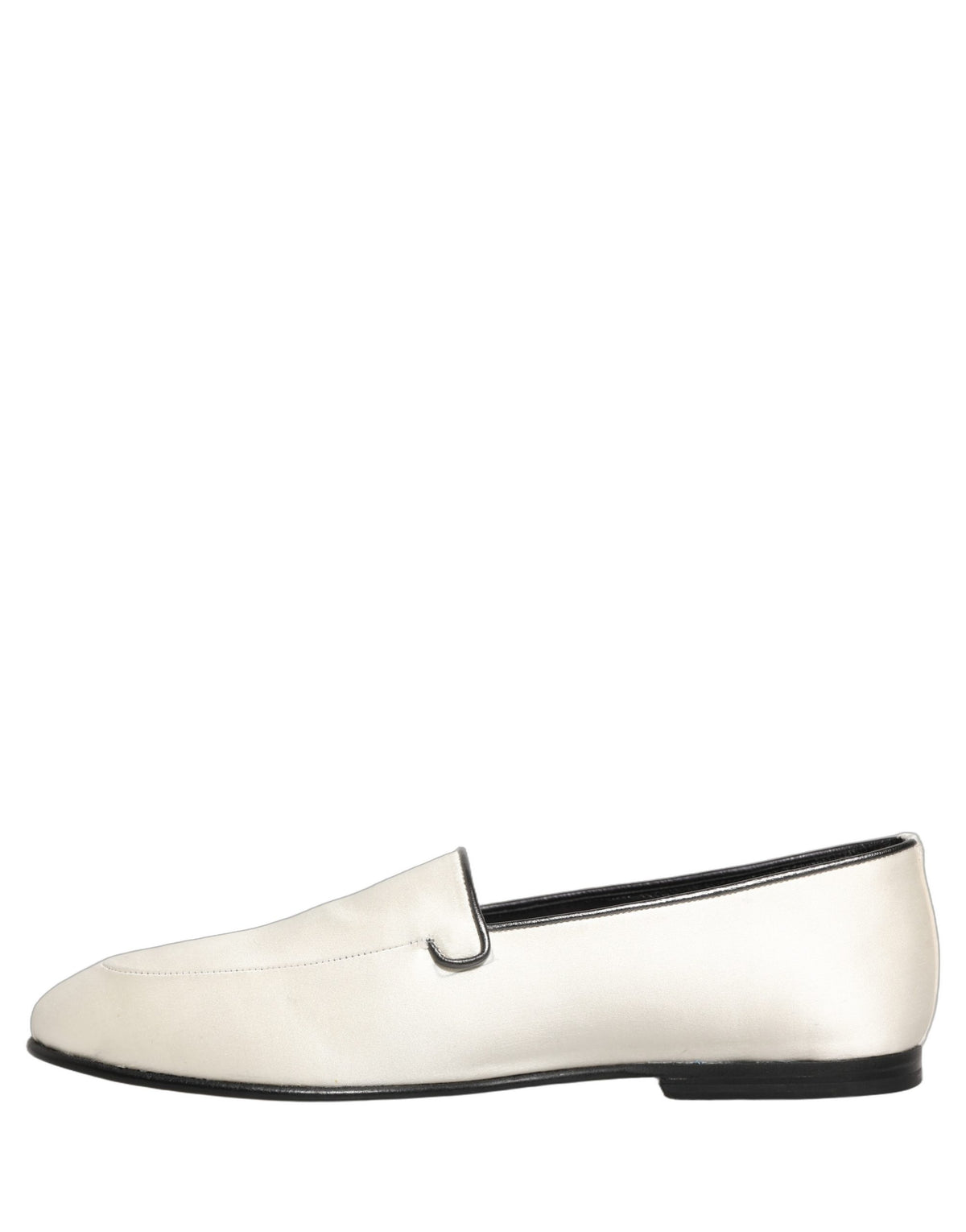 New Dolce & Gabbana White Satin Logo Slip On Flats Loafers Shoes