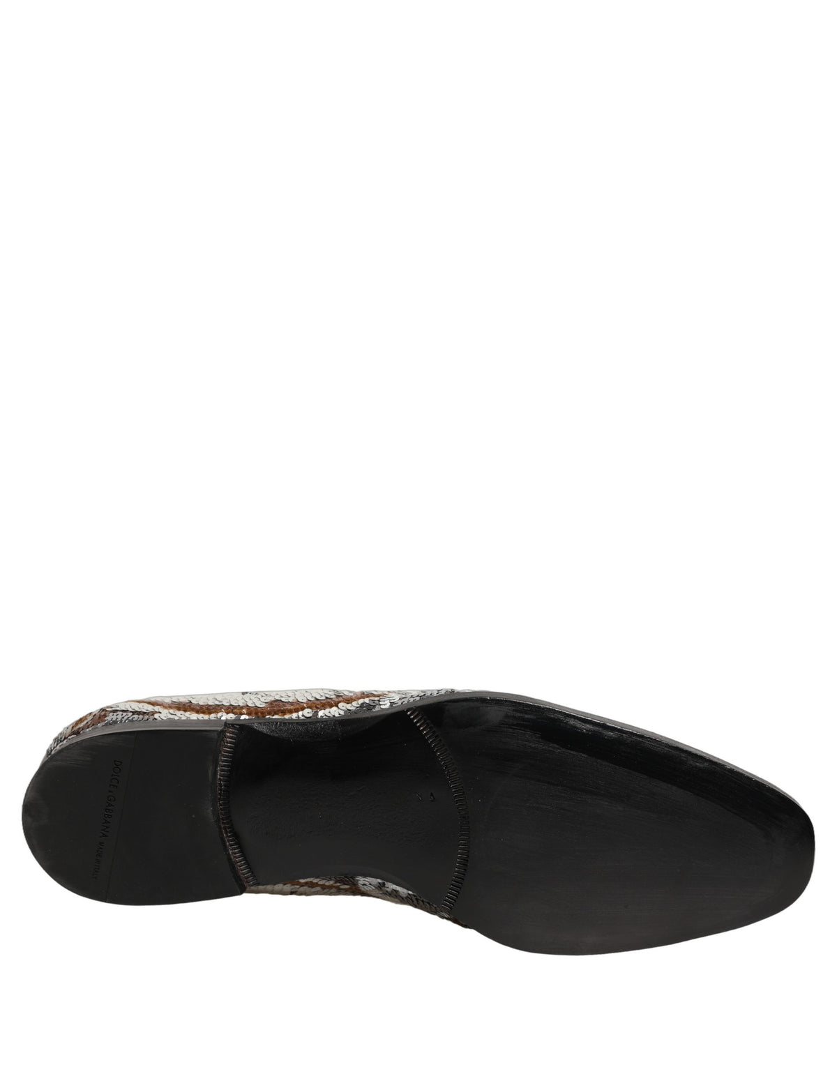 New Dolce & Gabbana White Gold Sequined Slip On Loafers Shoes