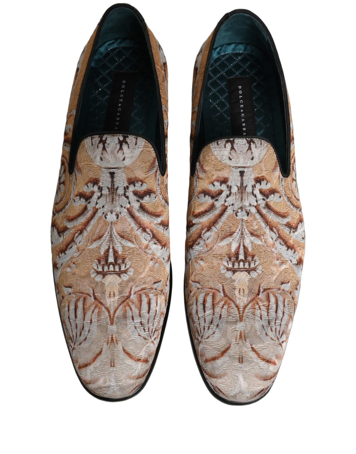 New Dolce & Gabbana Gold Brocade Baroque Men Loafers Shoes