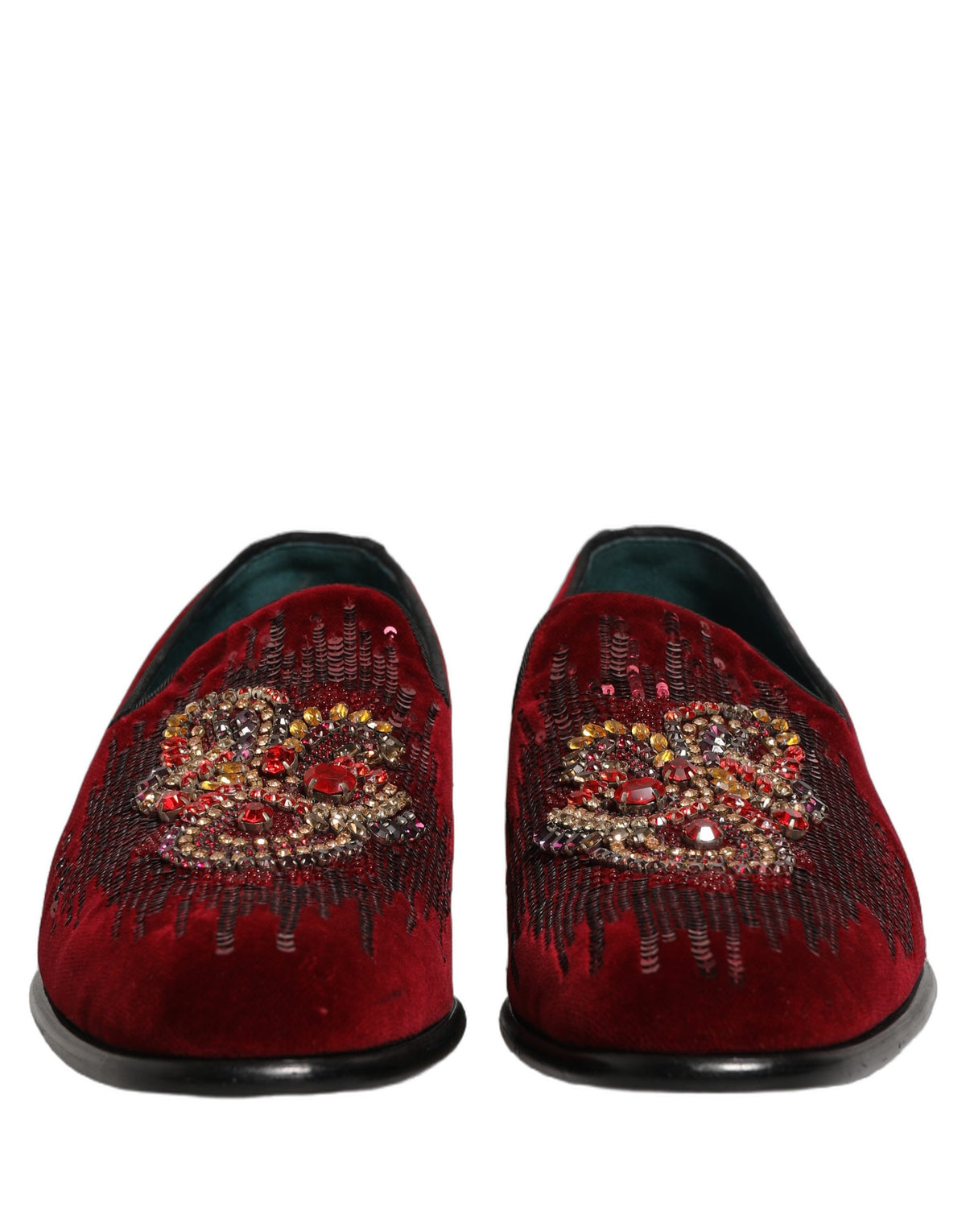 New Dolce & Gabbana Maroon Sequin Gemstone Dress Loafers Shoes