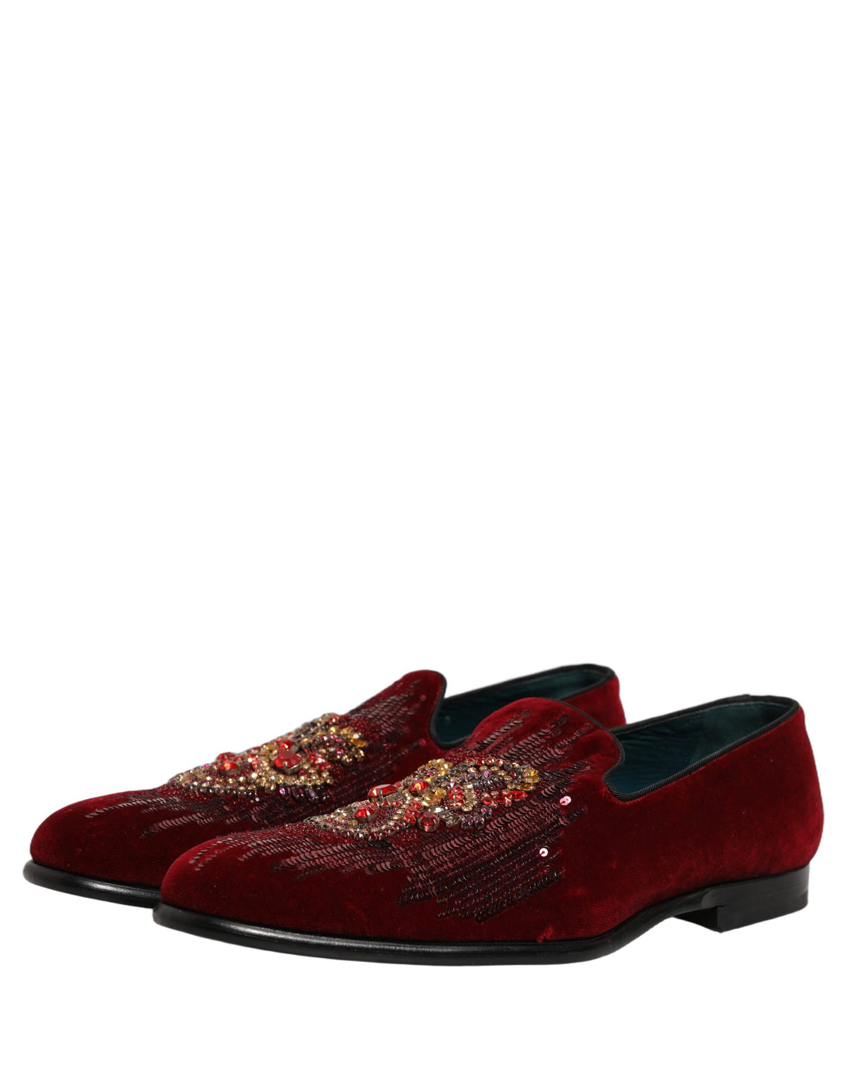 New Dolce & Gabbana Maroon Sequin Gemstone Dress Loafers Shoes