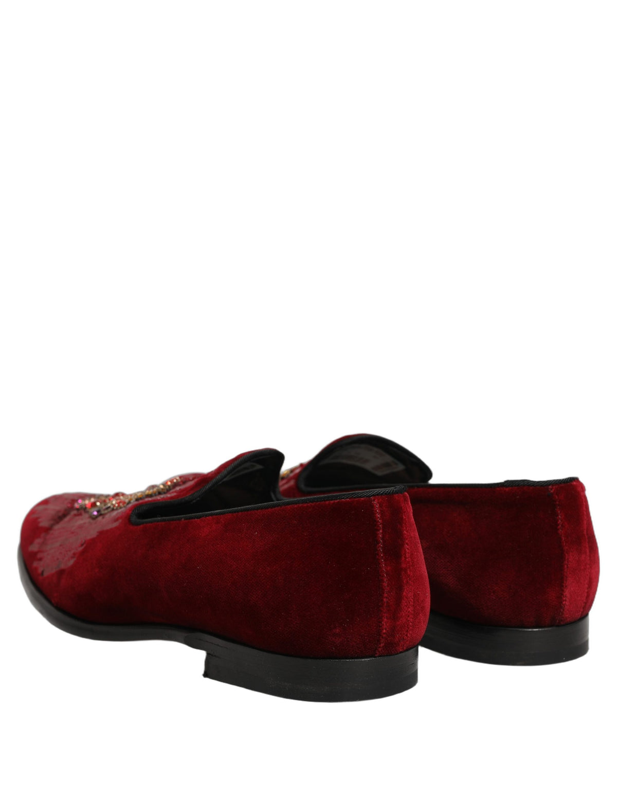 New Dolce & Gabbana Maroon Sequin Gemstone Dress Loafers Shoes