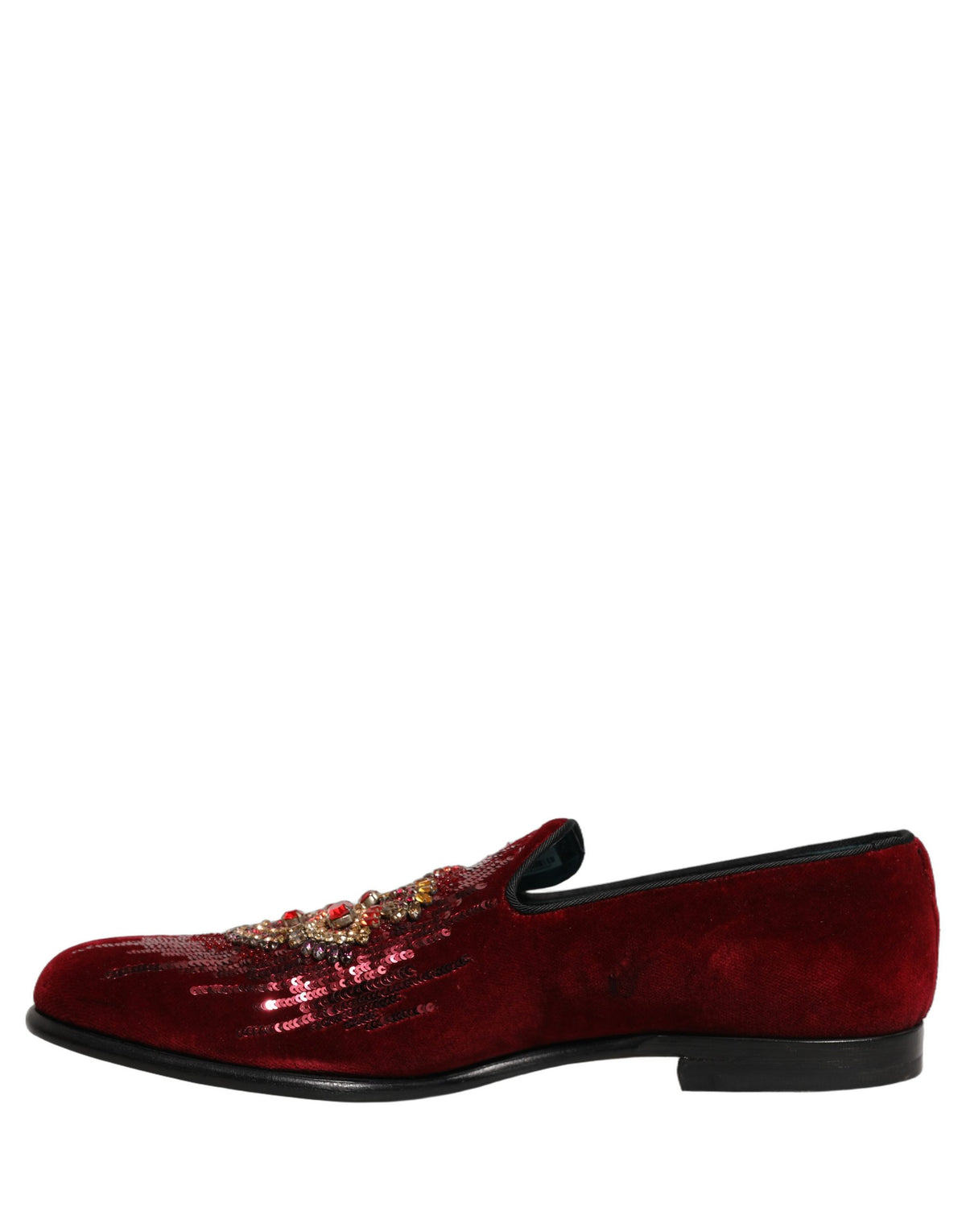 New Dolce & Gabbana Maroon Sequin Gemstone Dress Loafers Shoes