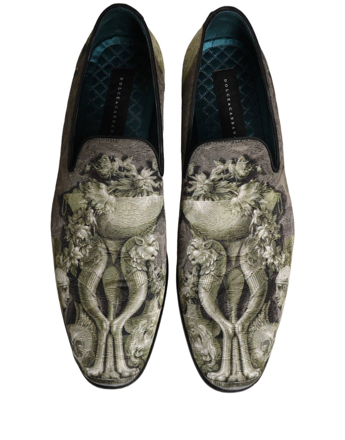 New Dolce & Gabbana Brown Baroque Print Slip On Loafers Shoes