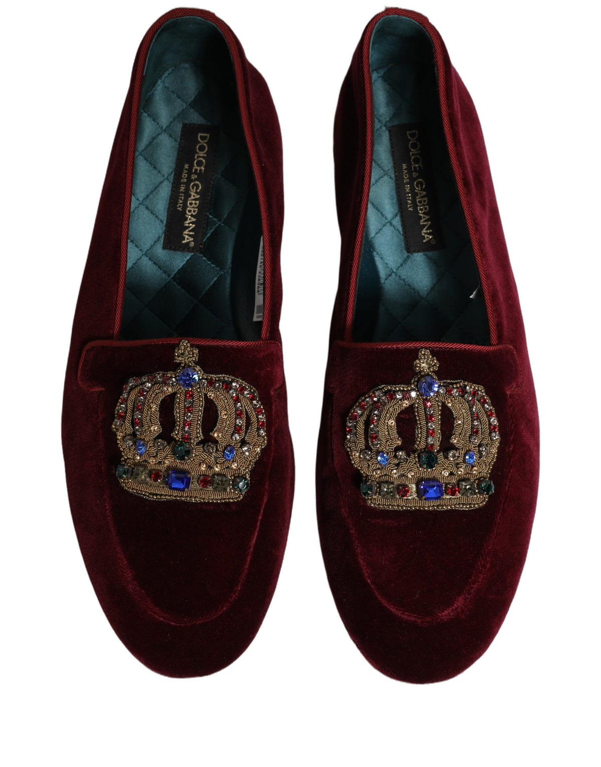 New Dolce & Gabbana Burgundy Velvet Crown Slip On Loafers Shoes