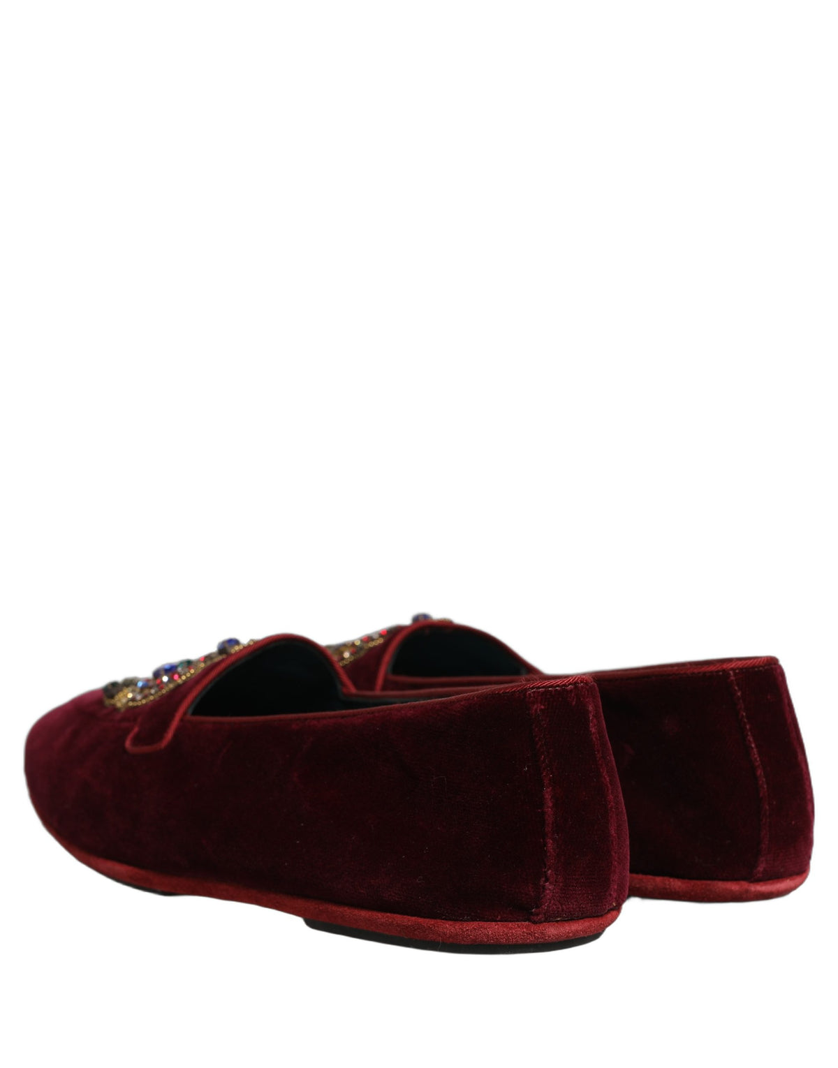 New Dolce & Gabbana Burgundy Velvet Crown Slip On Loafers Shoes