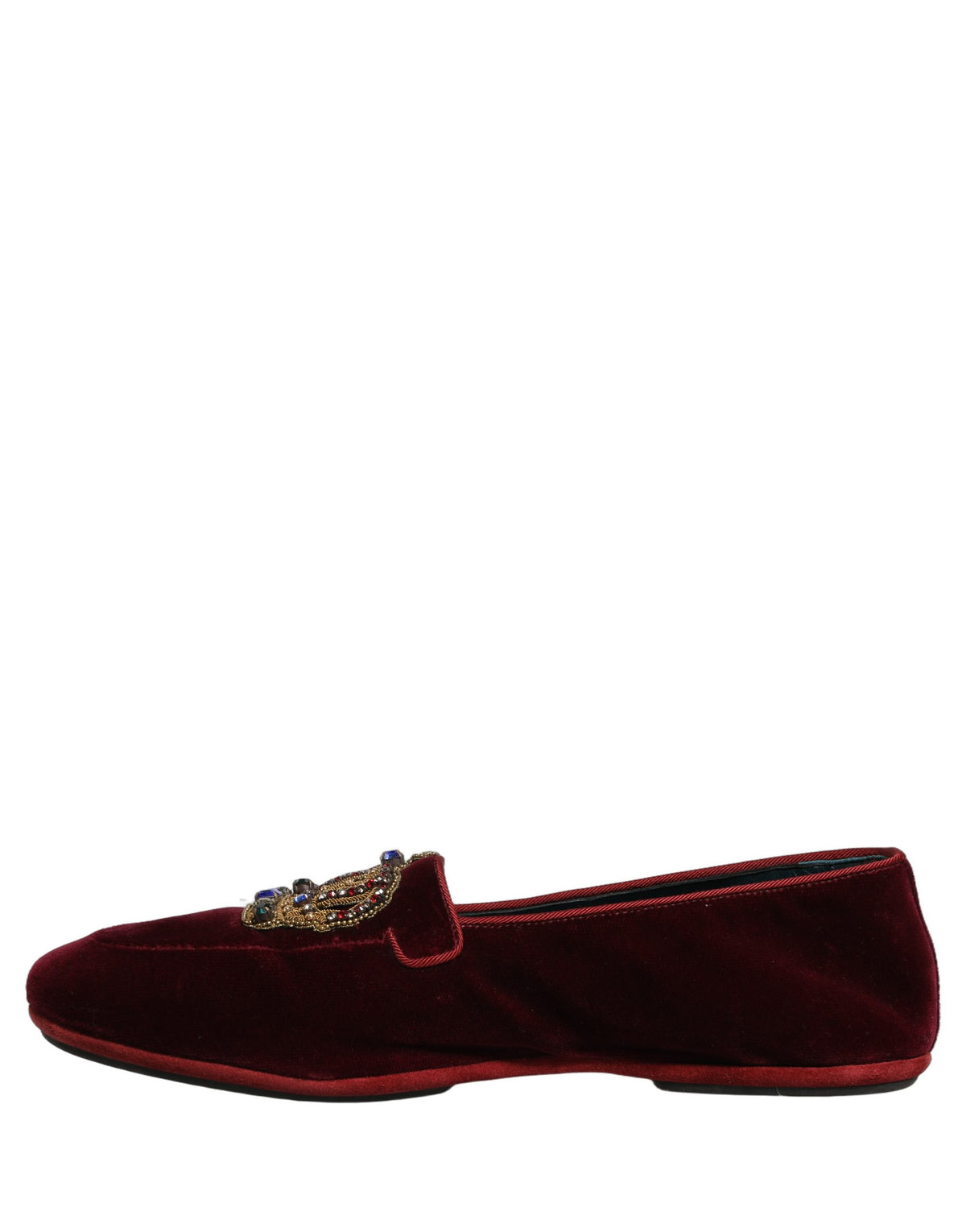New Dolce & Gabbana Burgundy Velvet Crown Slip On Loafers Shoes