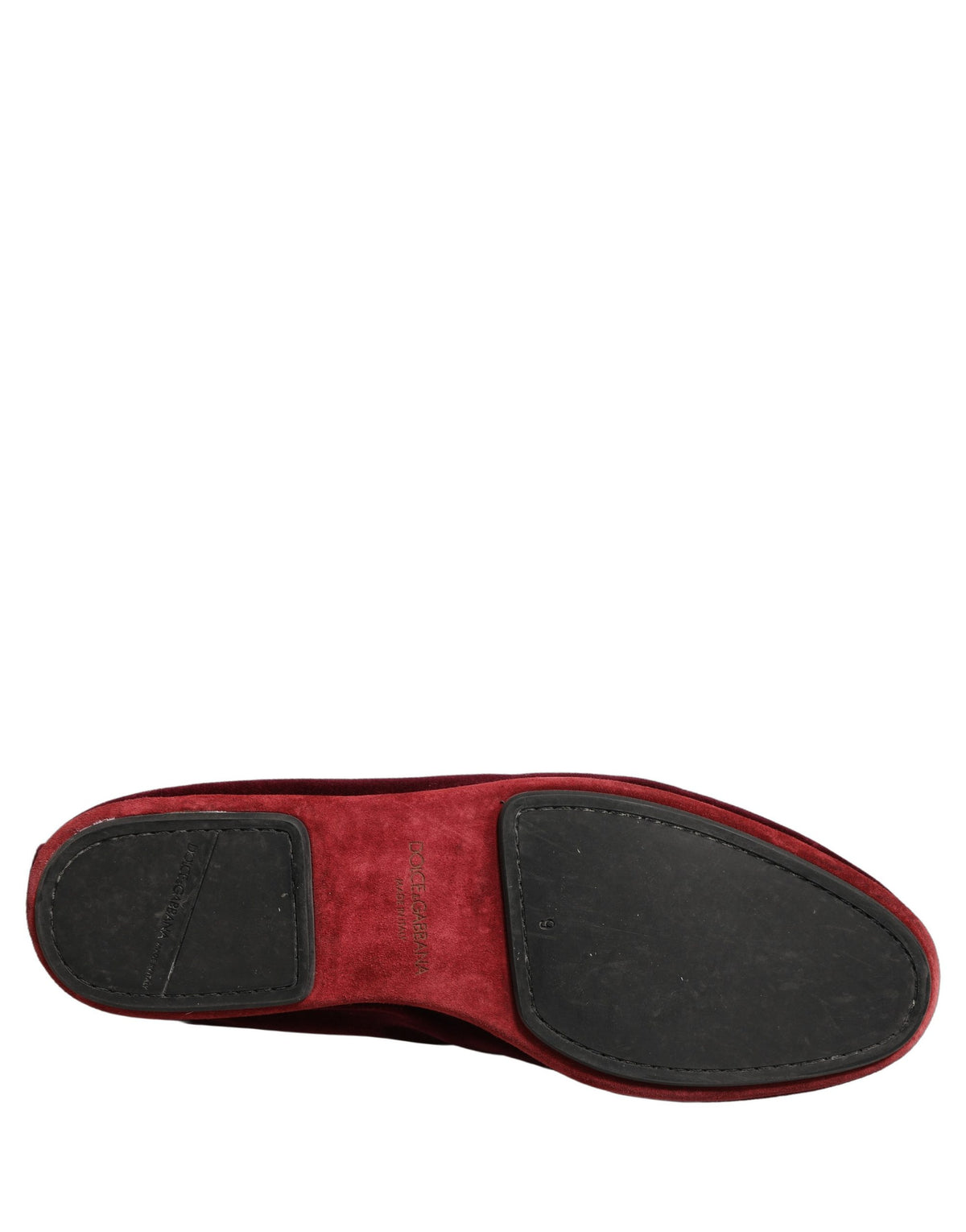 New Dolce & Gabbana Burgundy Velvet Crown Slip On Loafers Shoes