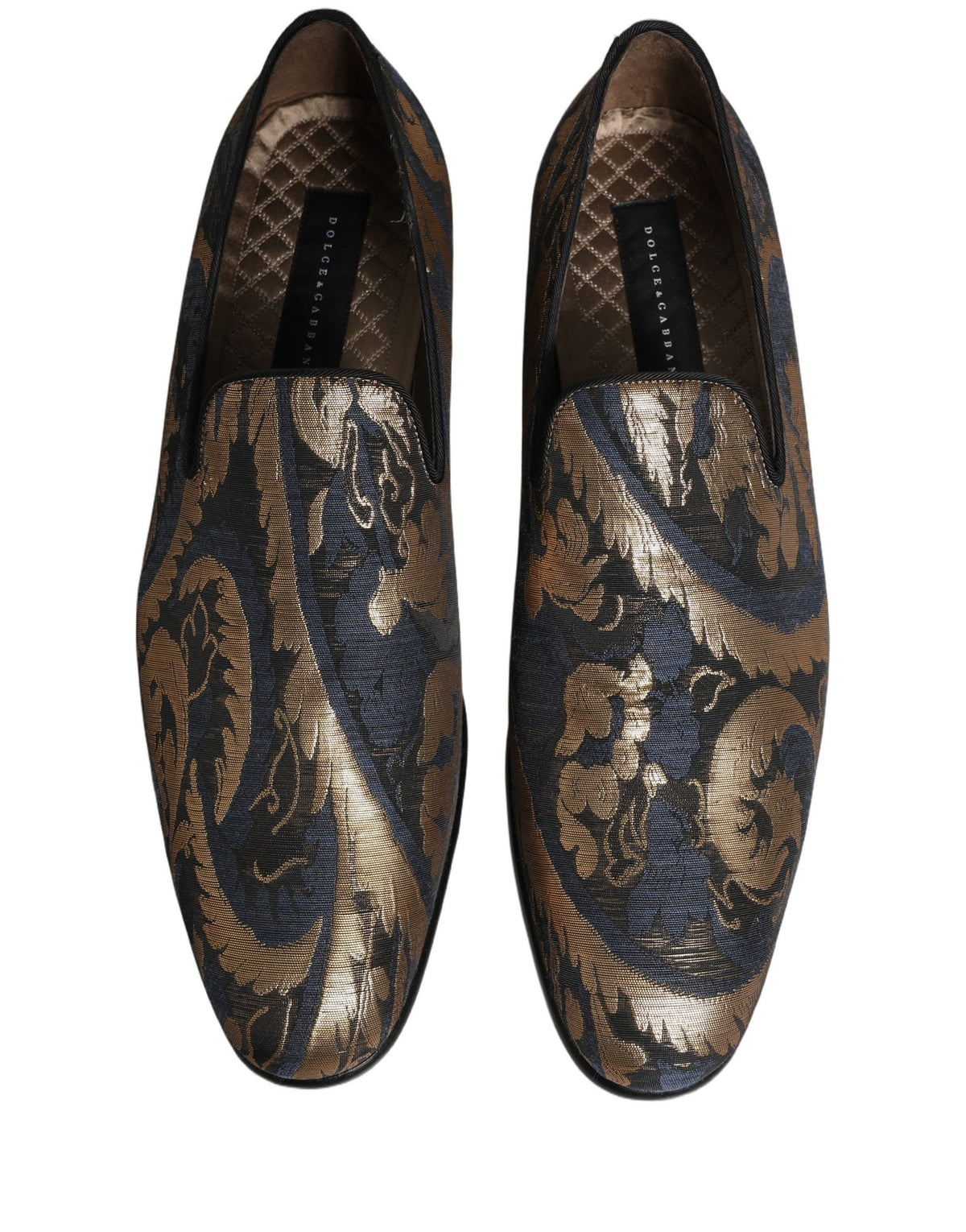 New Dolce & Gabbana Blue Brocade Slip On Men Dress Loafers Shoes