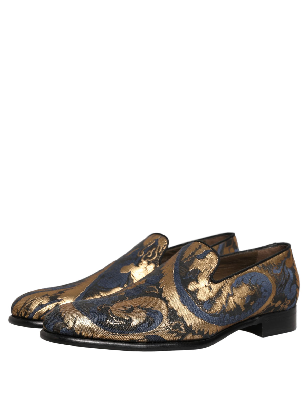 New Dolce & Gabbana Blue Brocade Slip On Men Dress Loafers Shoes