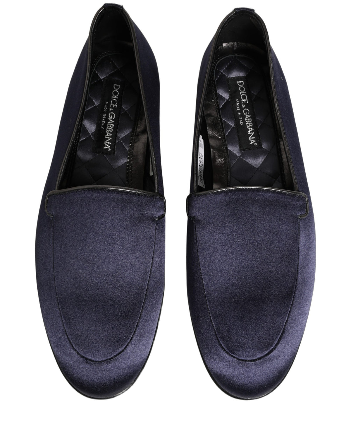 New Dolce & Gabbana Blue Satin Logo Slip On Flats Loafers Shoes