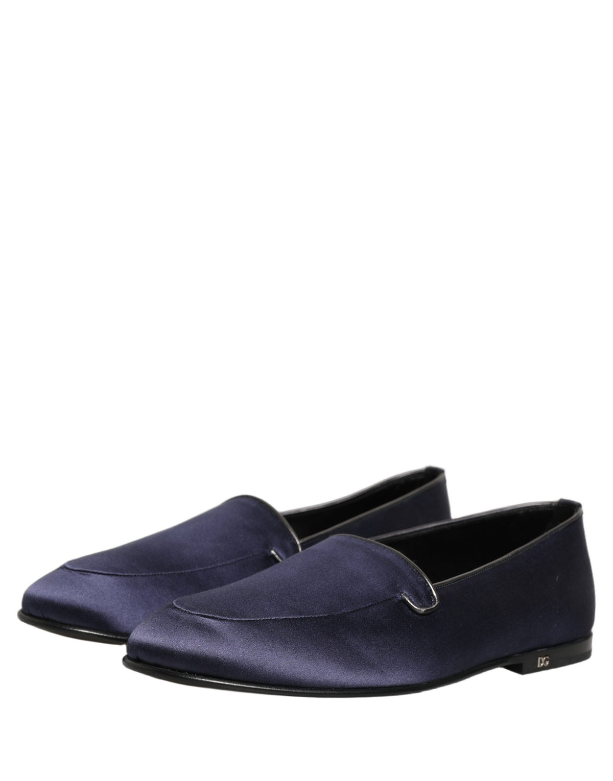 New Dolce & Gabbana Blue Satin Logo Slip On Flats Loafers Shoes