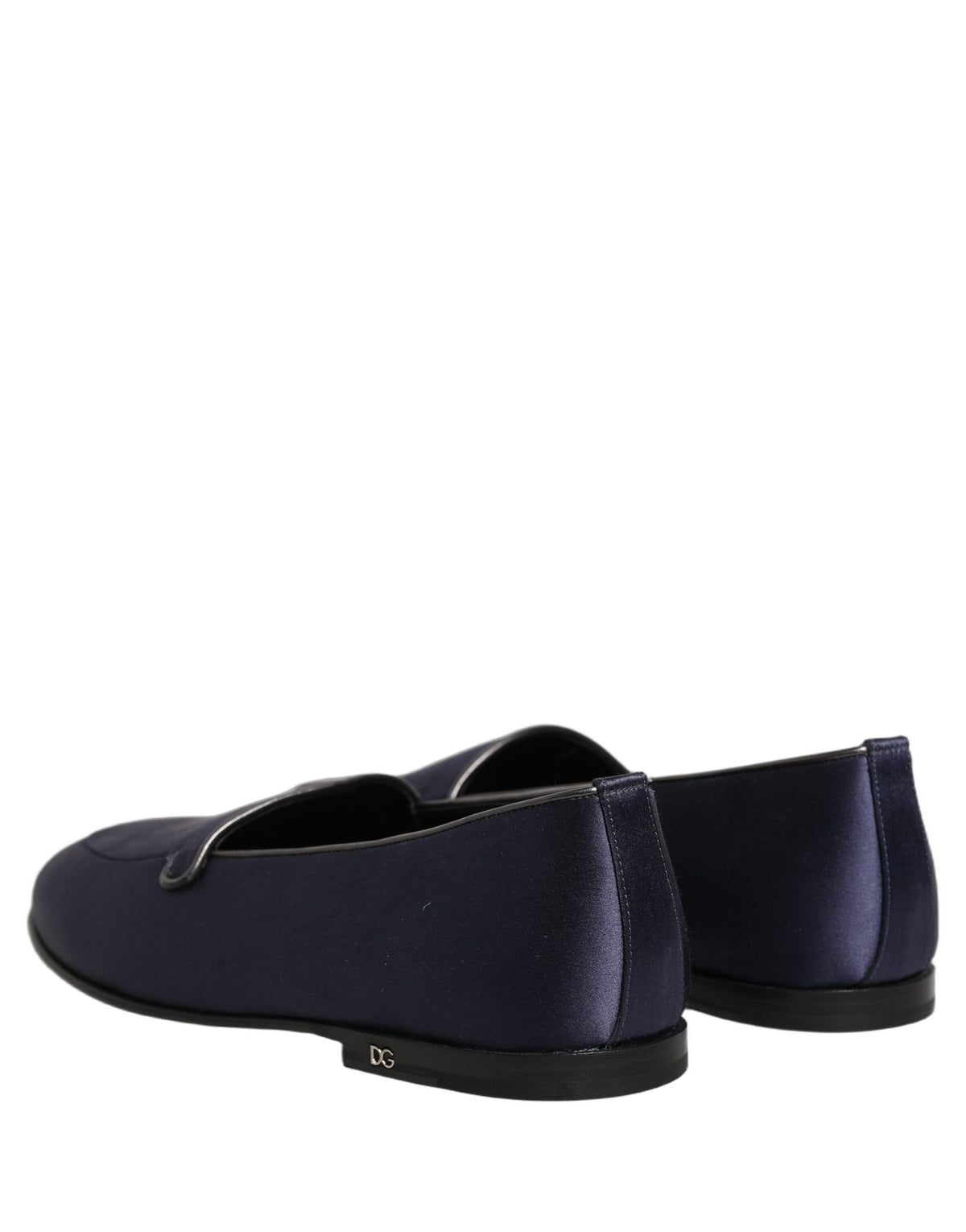 New Dolce & Gabbana Blue Satin Logo Slip On Flats Loafers Shoes