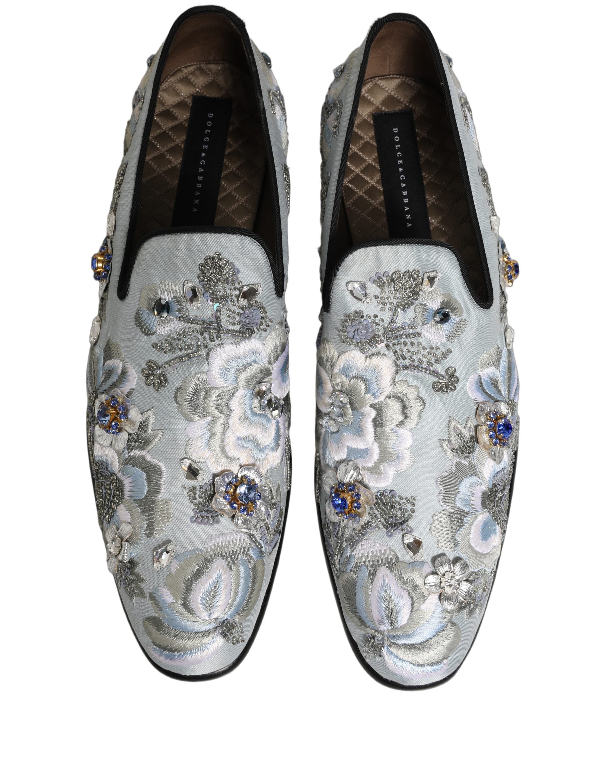 Dolce & Gabbana White Floral Embellished Men Loafers Shoes