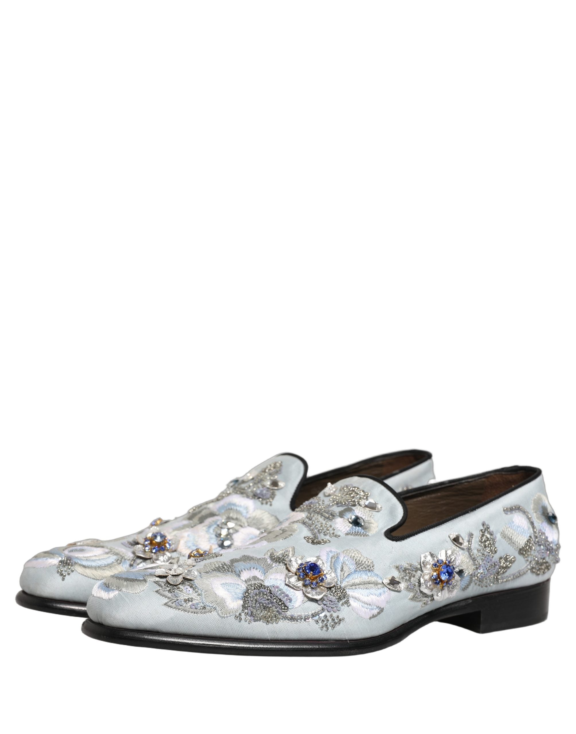 Dolce & Gabbana White Floral Embellished Men Loafers Shoes