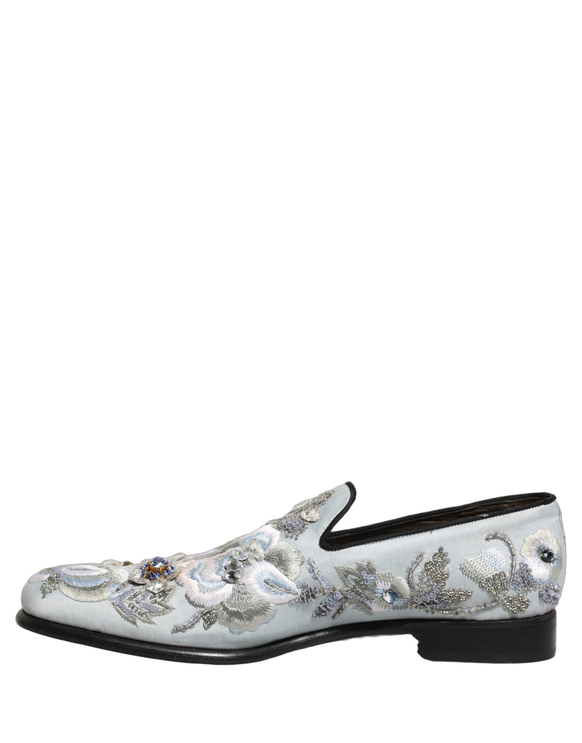 Dolce & Gabbana White Floral Embellished Men Loafers Shoes
